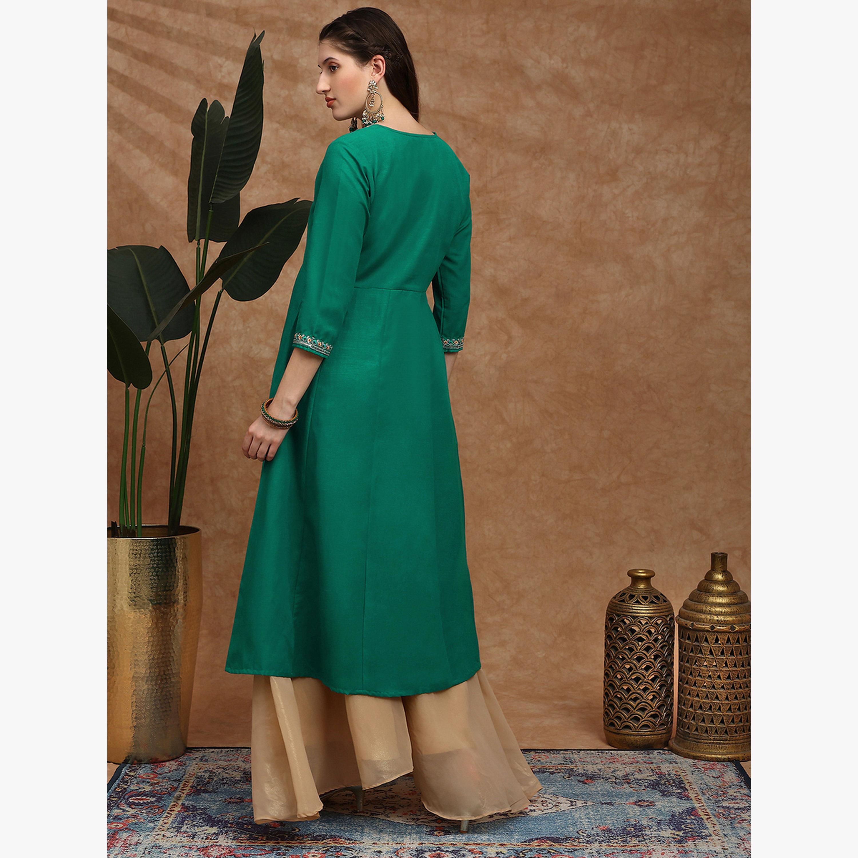 Globus X Styli Zari Embroidered Yoke Paneled Festive Anarkali Kurta-women-clothing-ethnicwear-kurtas-image-3