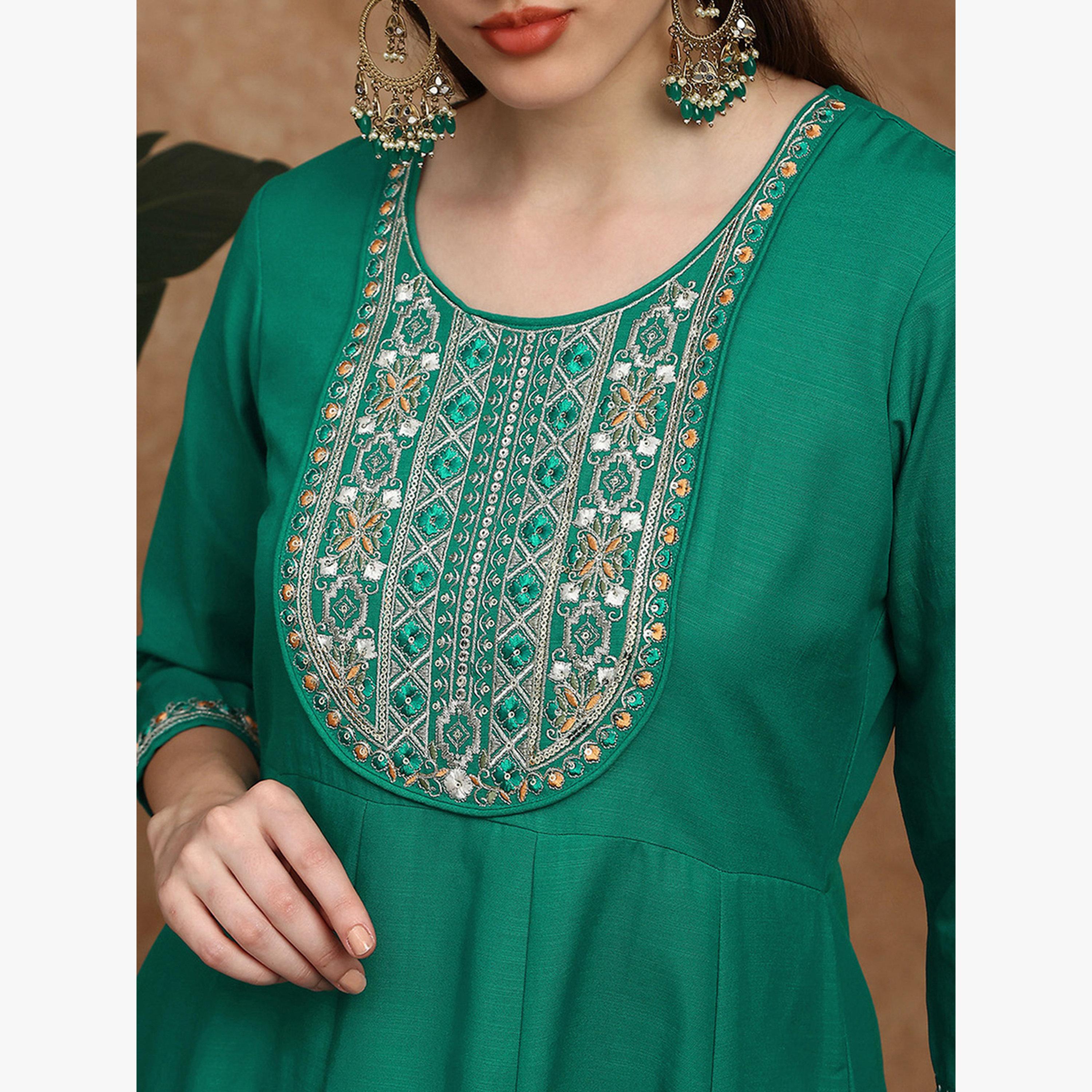 Globus X Styli Zari Embroidered Yoke Paneled Festive Anarkali Kurta-women-clothing-ethnicwear-kurtas-image-4