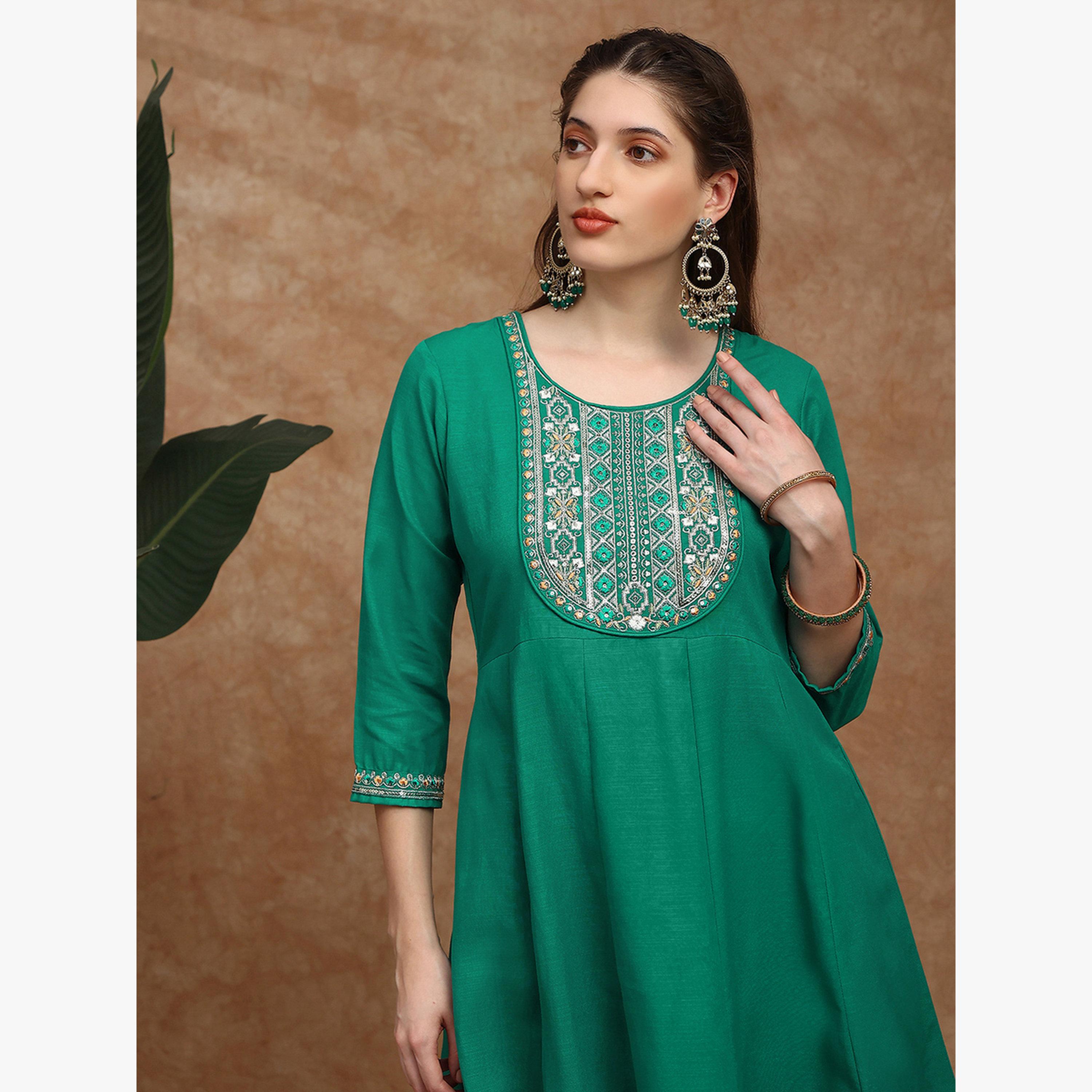 Globus X Styli Zari Embroidered Yoke Paneled Festive Anarkali Kurta-women-clothing-ethnicwear-kurtas-image-5
