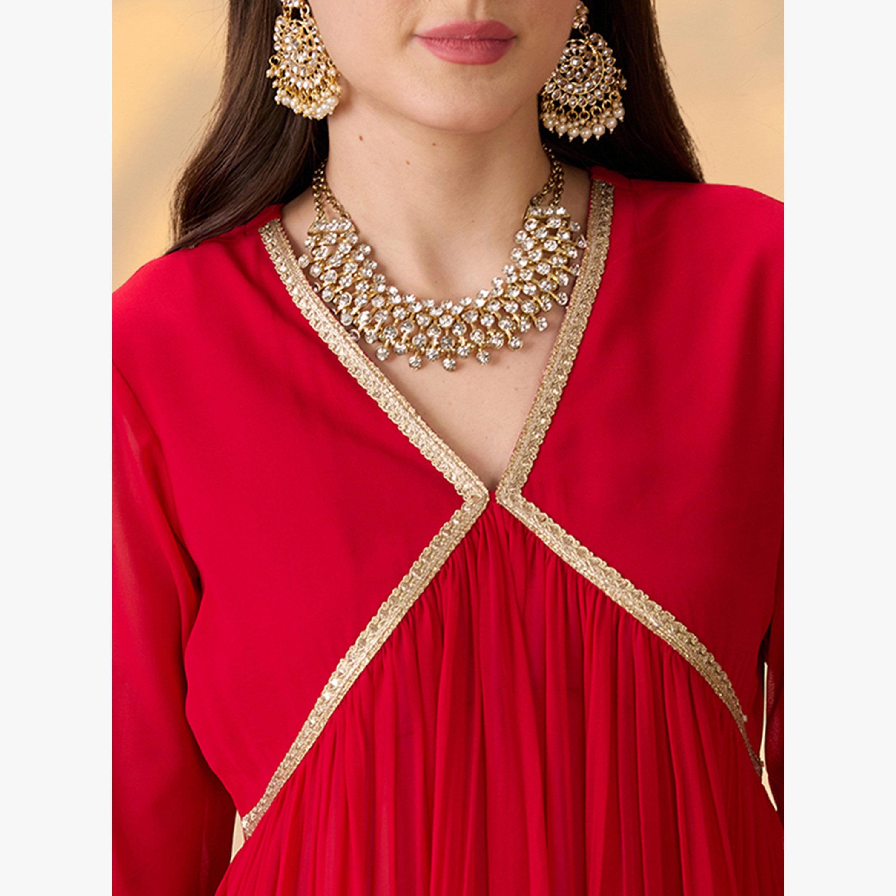طقم كورتا بقصة علياء مزينة بدانتيل جوتا باتي مع بنطال-women-clothing-ethnicwear-kurtasets-image-4