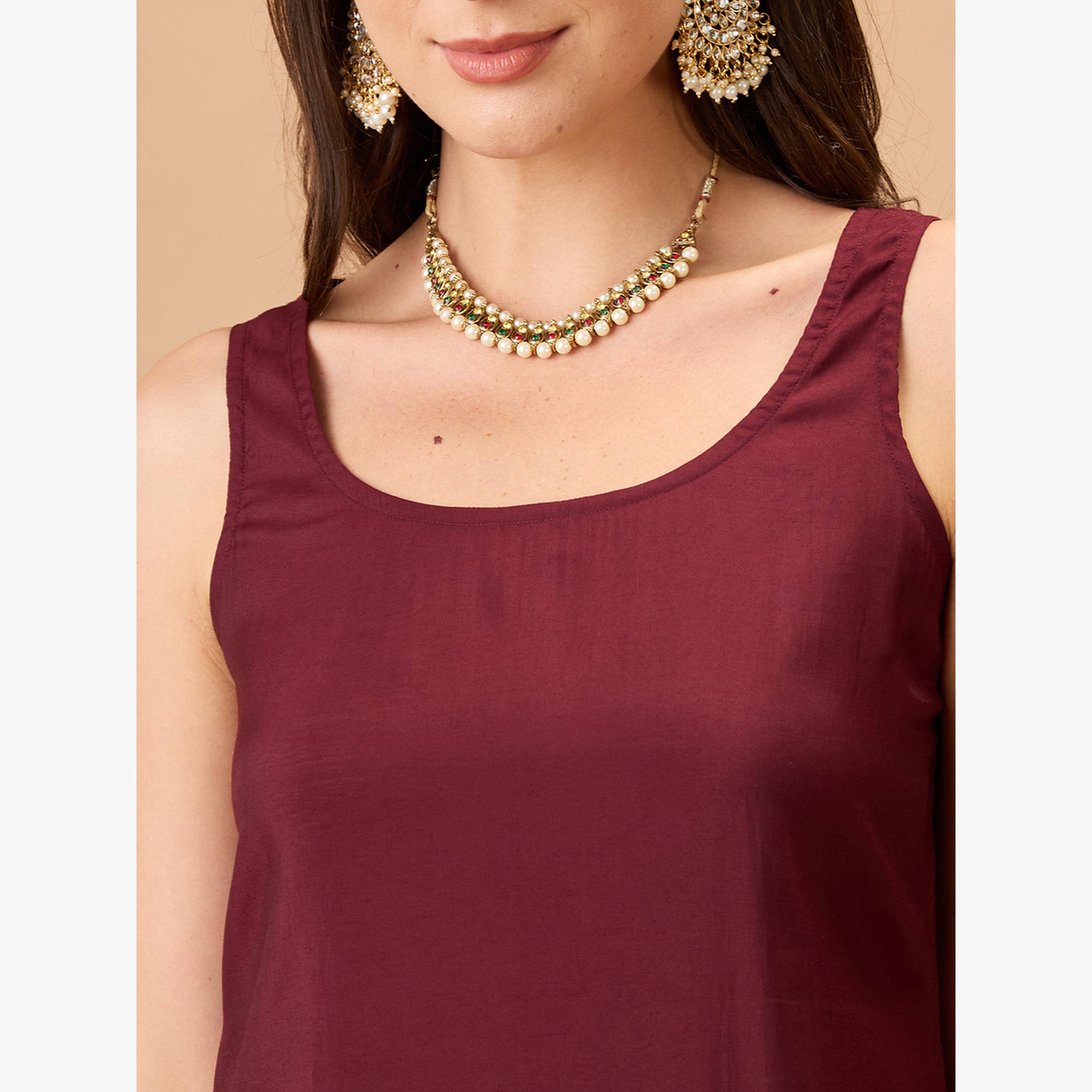 Globus X Styli Sleeveless Gotta Lace Hem Straight Kurta and Pant Festive Set-women-clothing-ethnicwear-kurtasets-image-4