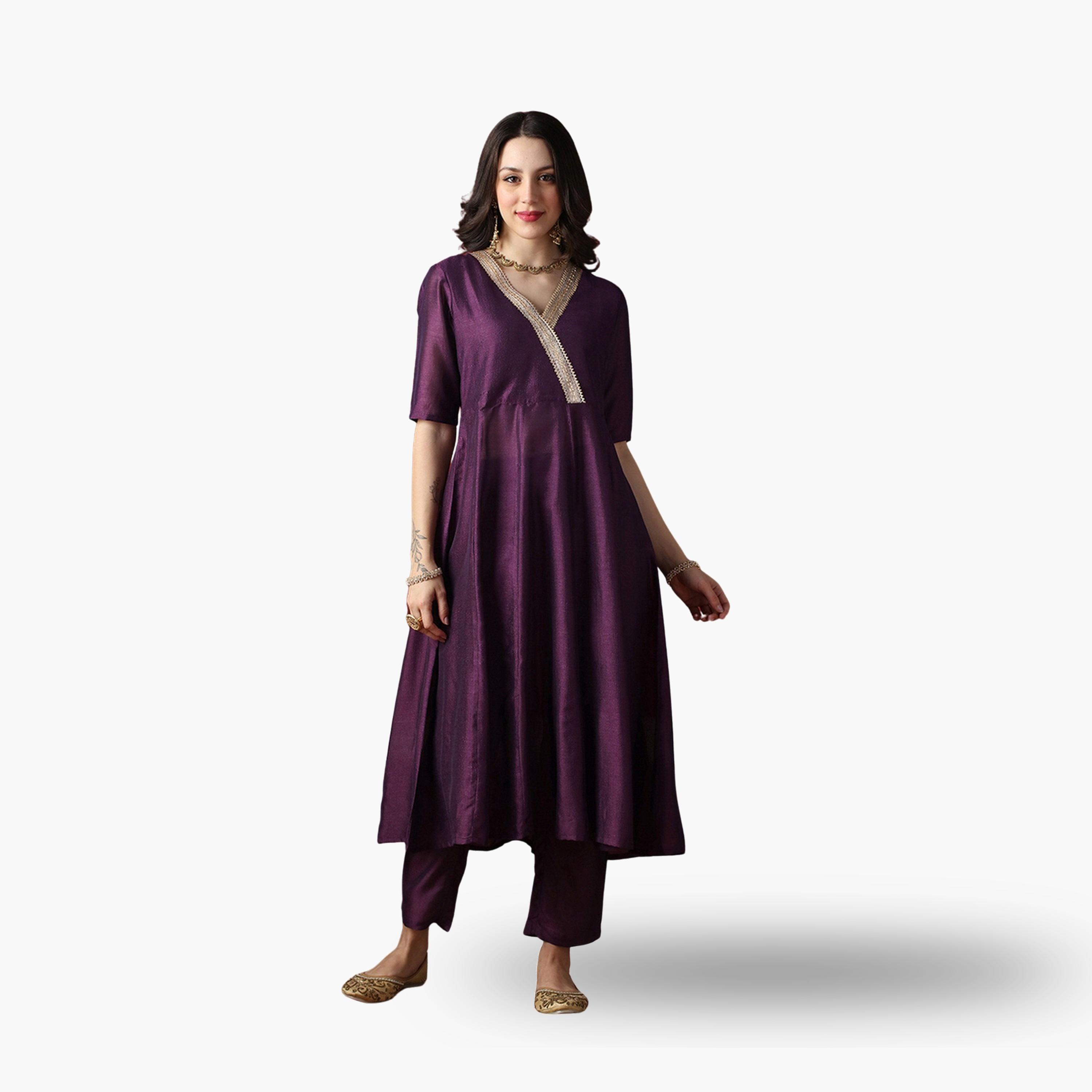 Globus X Styli Lace Detail Anarkali Kurta and Straight Pants Festive Set-women-clothing-ethnicwear-kurtasets-image-1