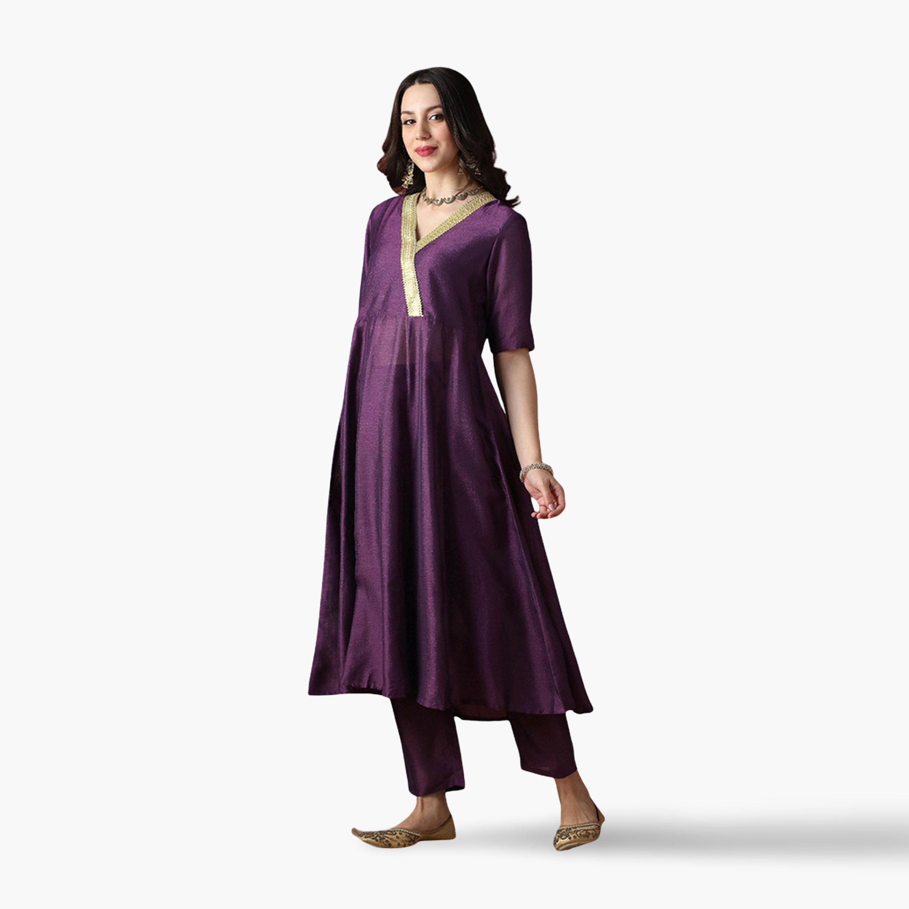 Globus X Styli Lace Detail Anarkali Kurta and Straight Pants Festive Set-women-clothing-ethnicwear-kurtasets-image-2