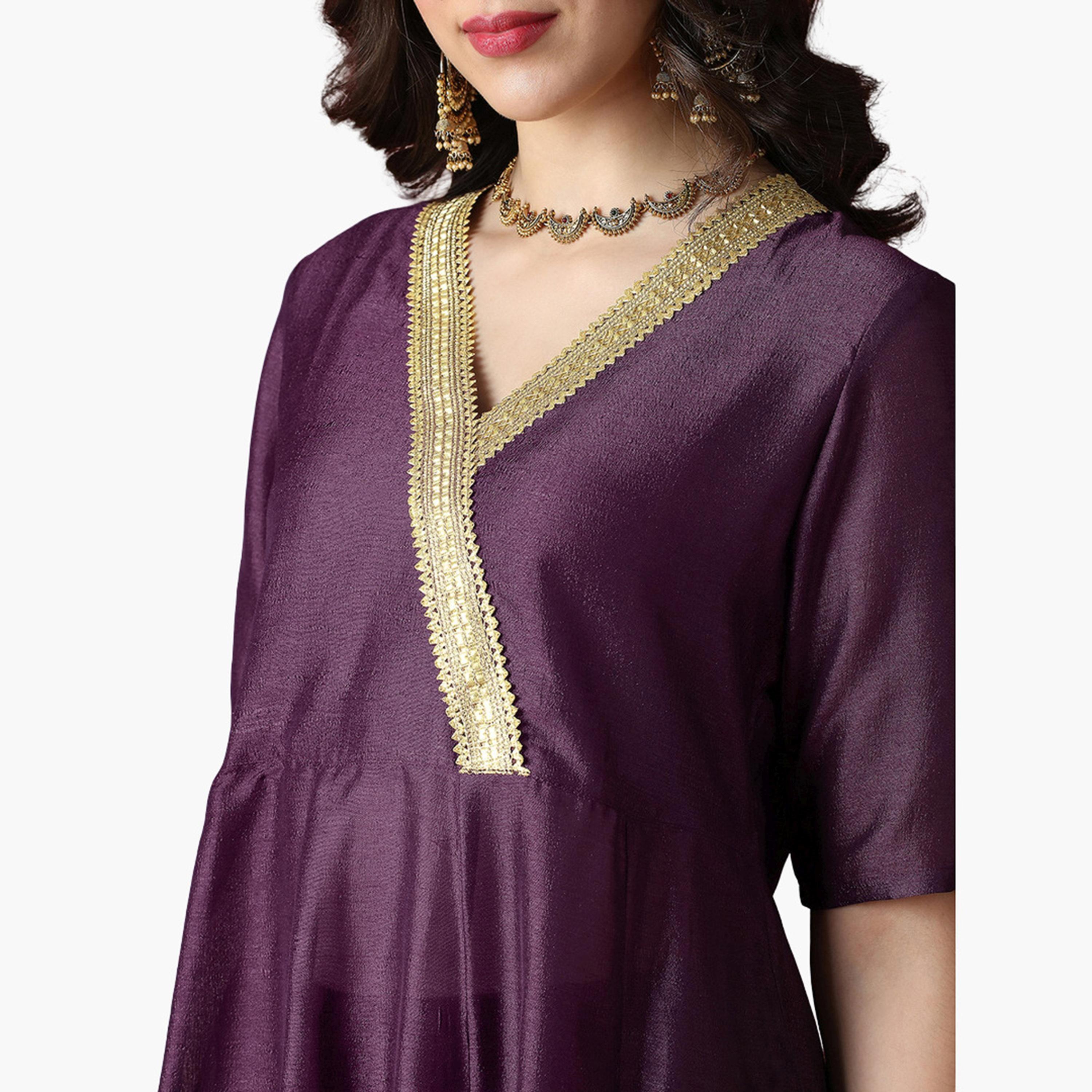 Globus X Styli Lace Detail Anarkali Kurta and Straight Pants Festive Set-women-clothing-ethnicwear-kurtasets-image-4