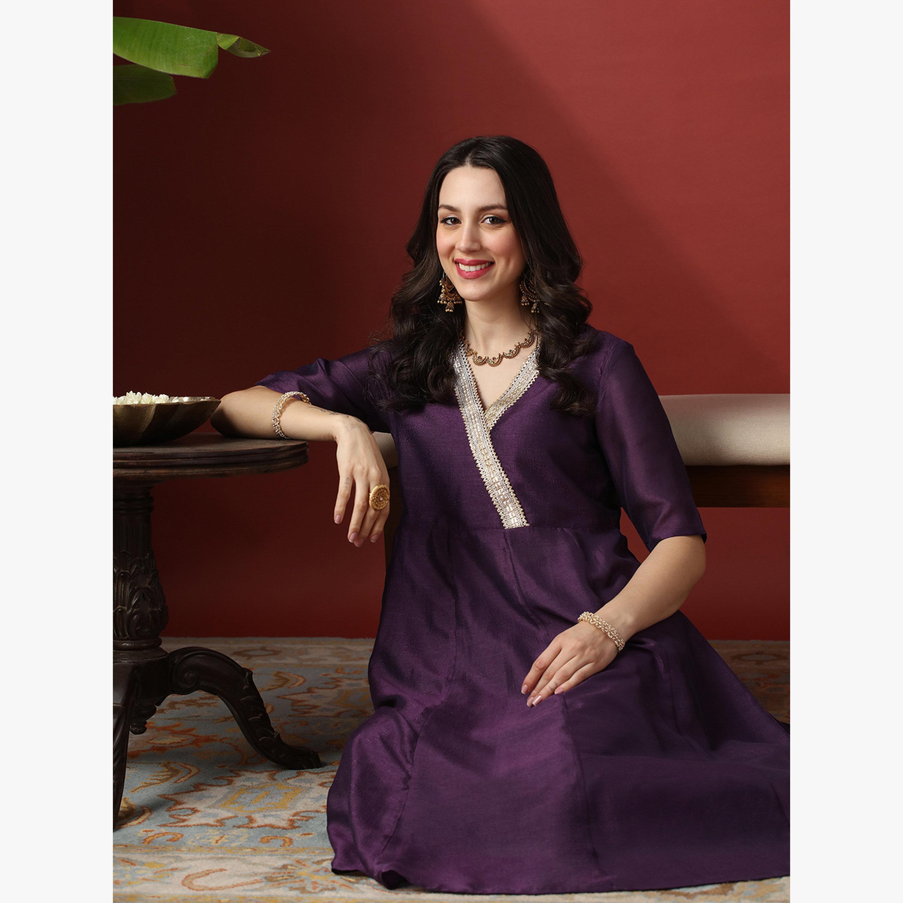 Globus X Styli Lace Detail Anarkali Kurta and Straight Pants Festive Set-women-clothing-ethnicwear-kurtasets-image-6