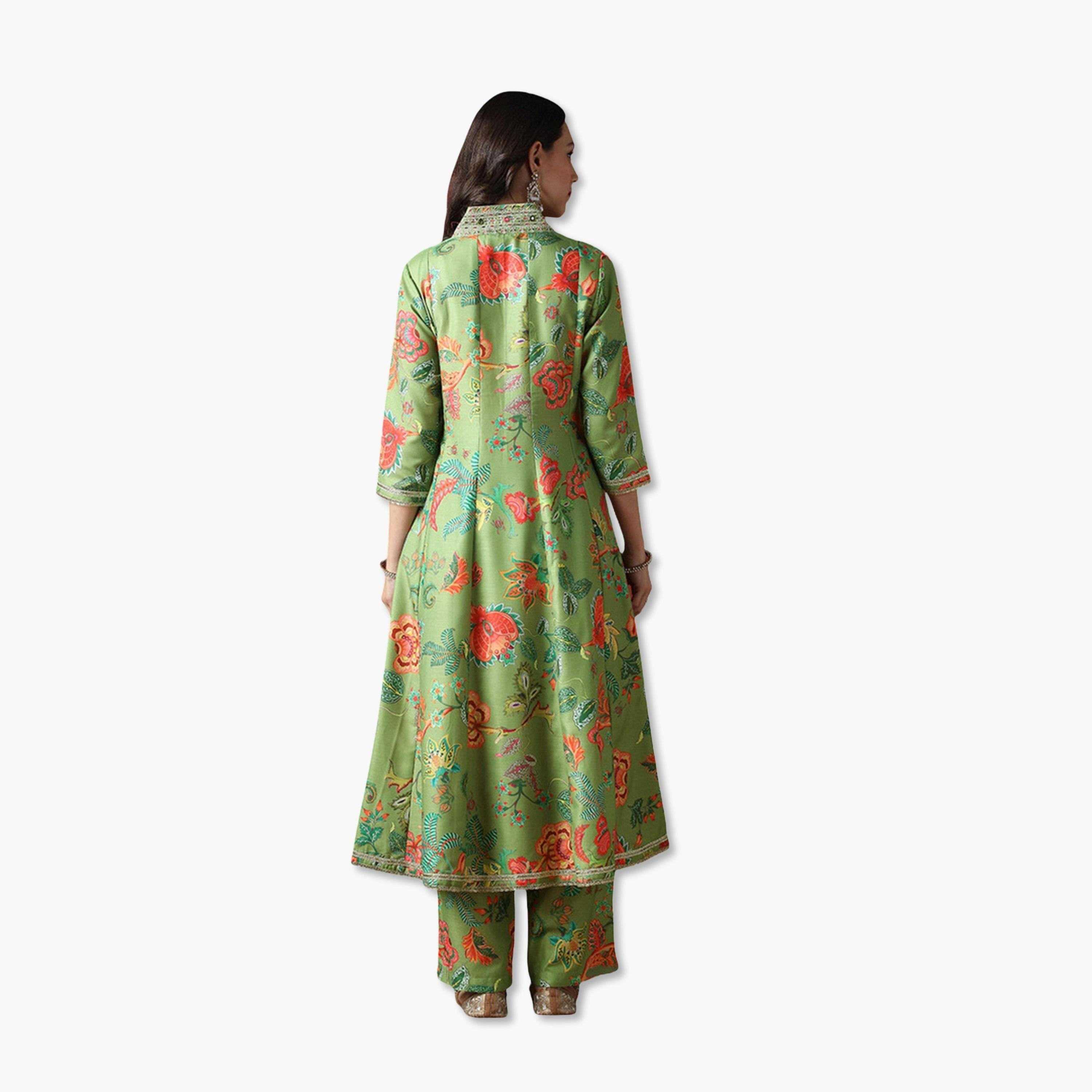 Globus X Styli Zari Embroidered Floral Print Anarkali Kurta and Pants Festive Set-women-clothing-ethnicwear-kurtasets-image-3