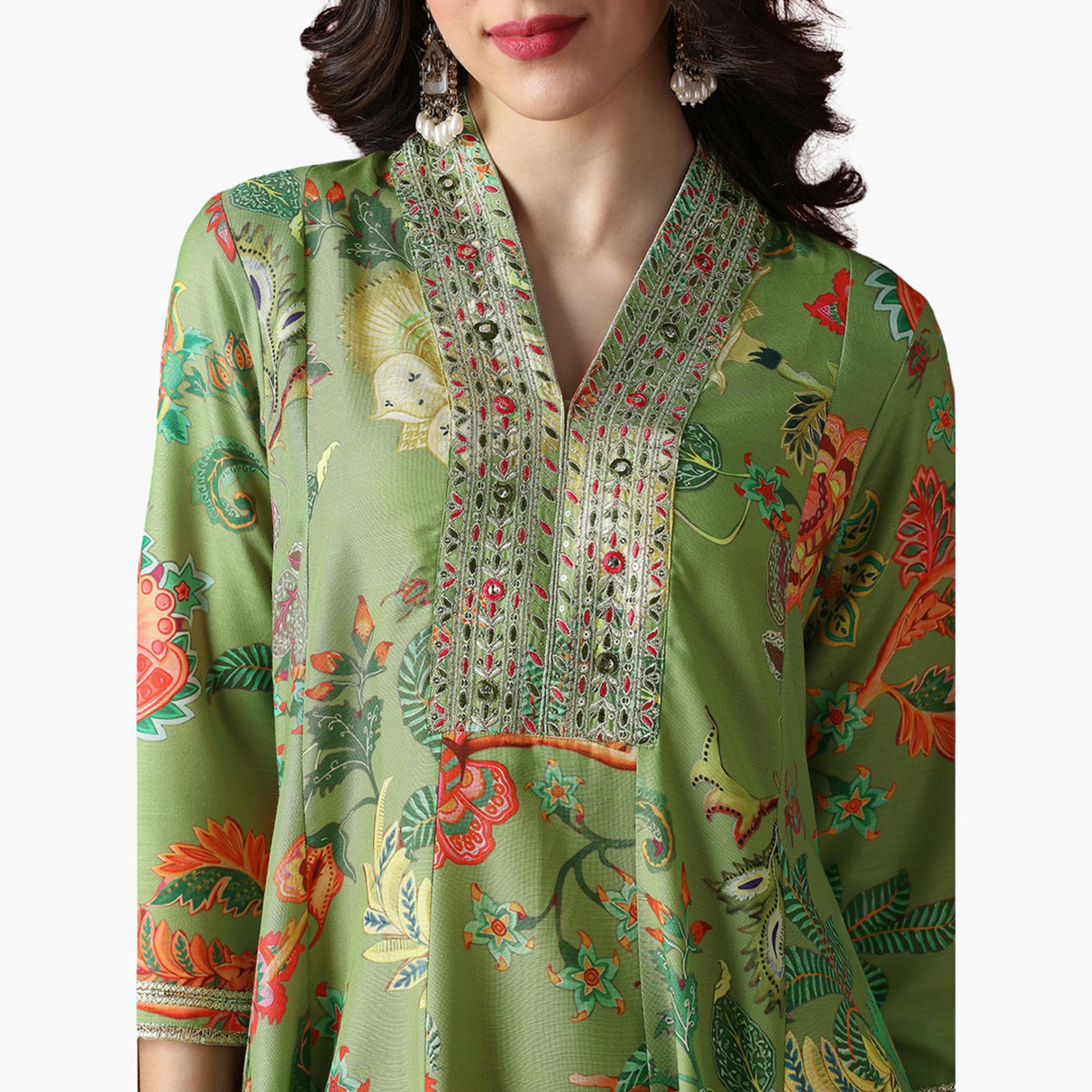 Globus X Styli Zari Embroidered Floral Print Anarkali Kurta and Pants Festive Set-women-clothing-ethnicwear-kurtasets-image-4