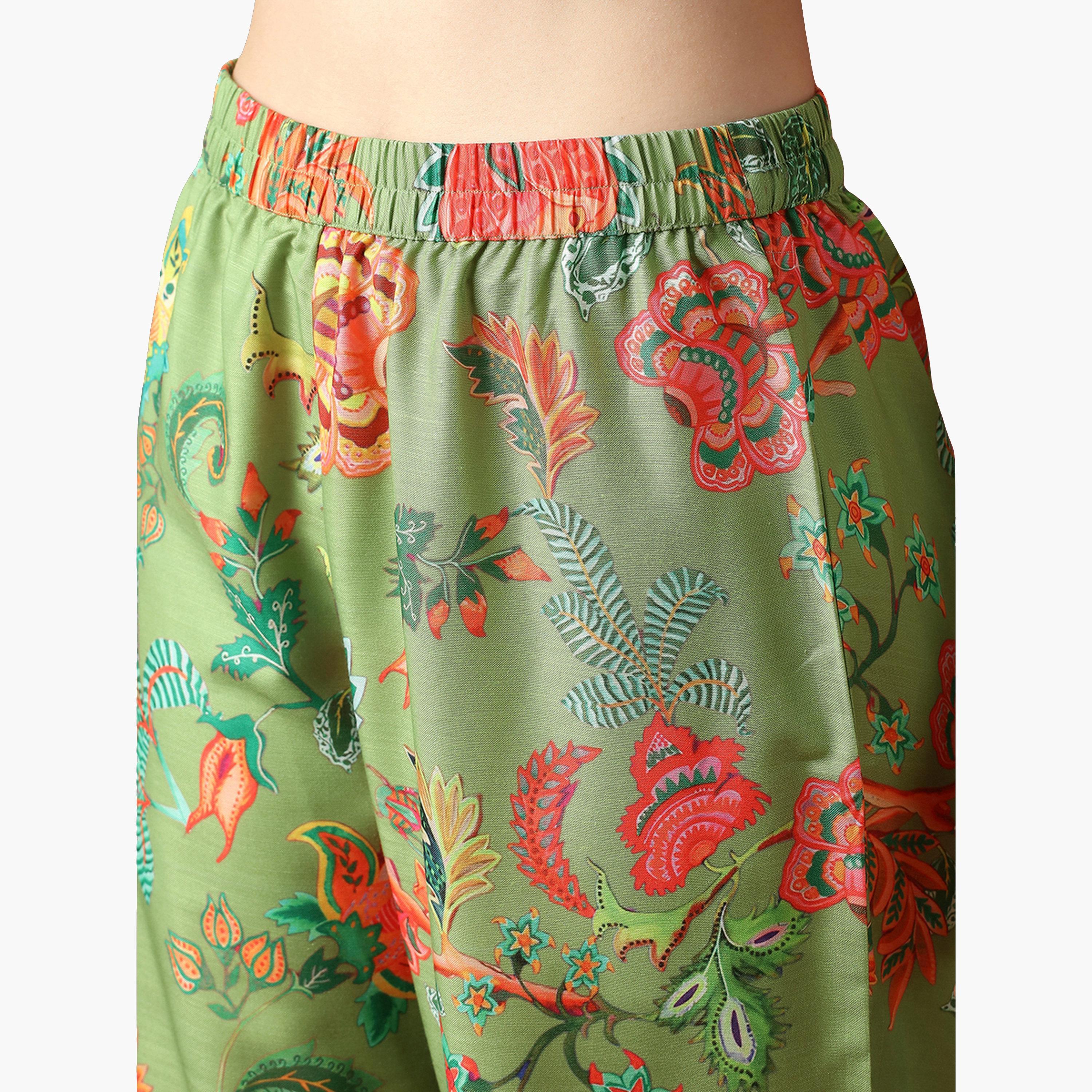 طقم كورتا أناركلي مطرزة بطبعة زهور وتطريز زاري مع بنطال-women-clothing-ethnicwear-kurtasets-image-5