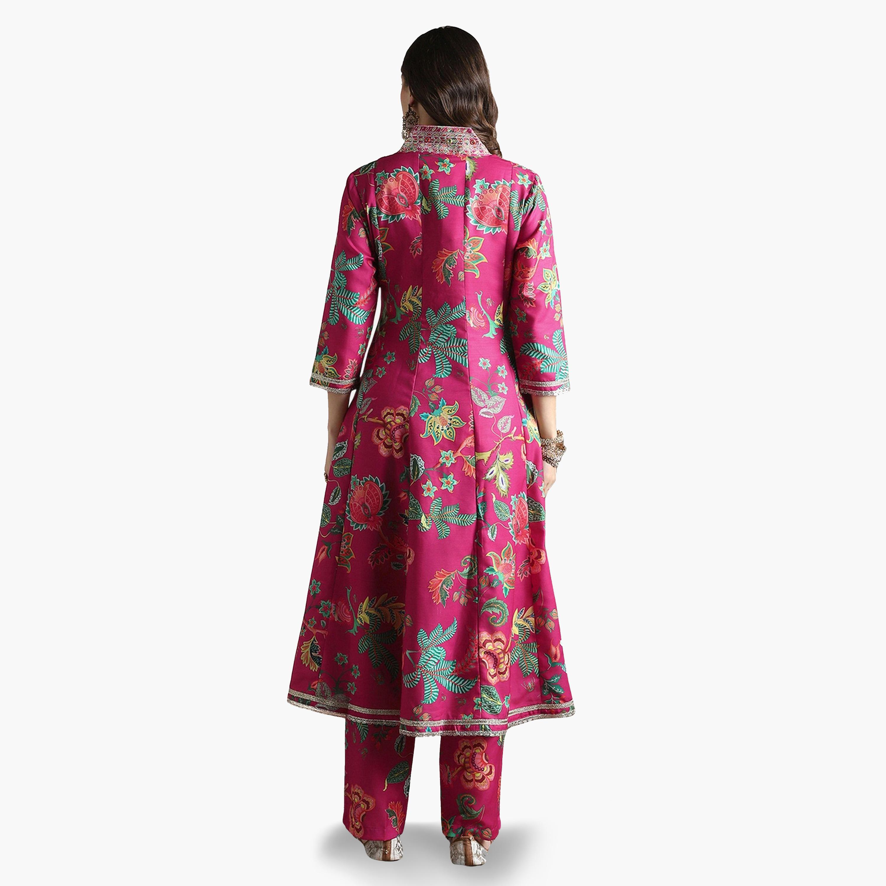 Globus X Styli Zari Embroidered Floral Print Anarkali Kurta and Pants Festive Set-women-clothing-ethnicwear-kurtasets-image-3