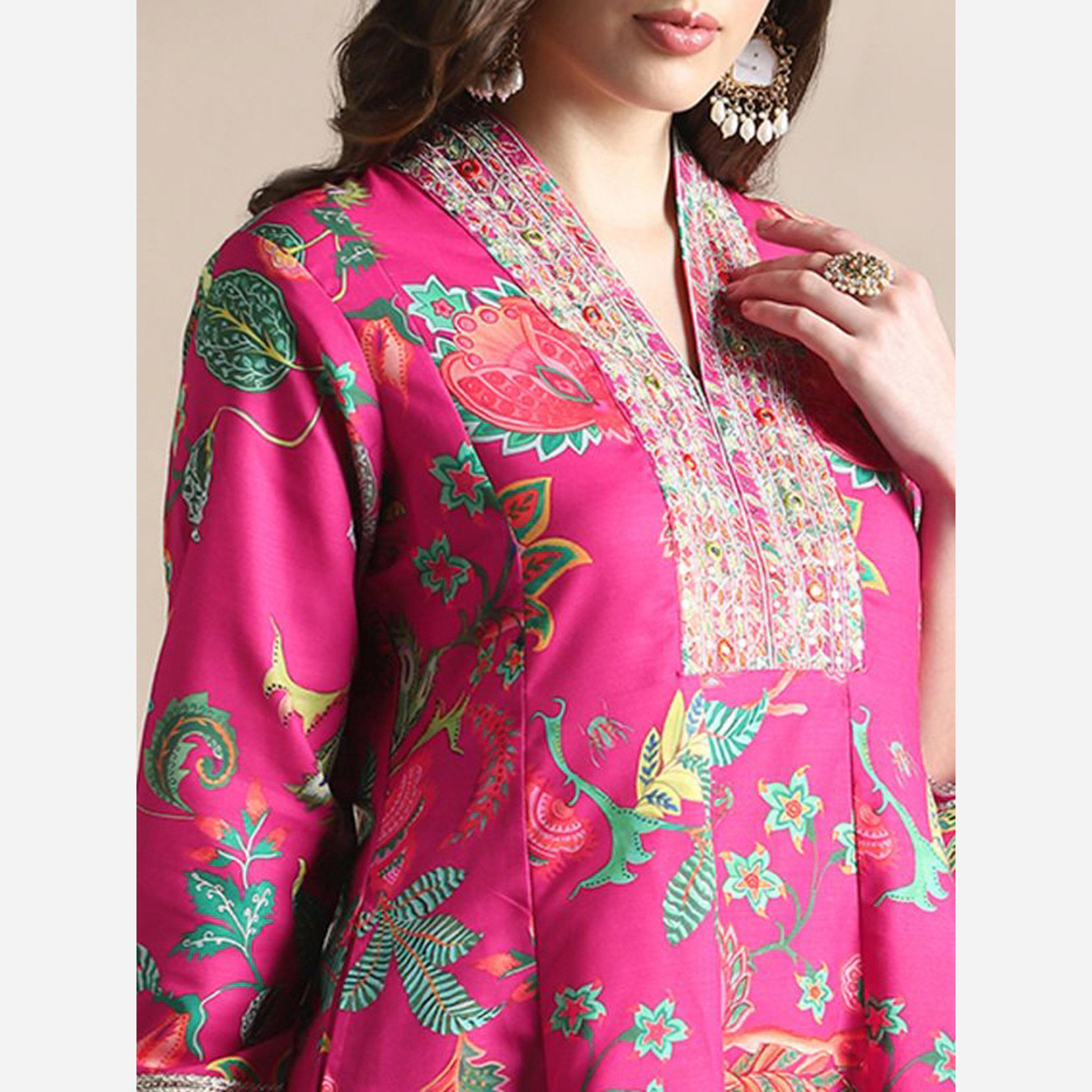 Globus X Styli Zari Embroidered Floral Print Anarkali Kurta and Pants Festive Set-women-clothing-ethnicwear-kurtasets-image-5
