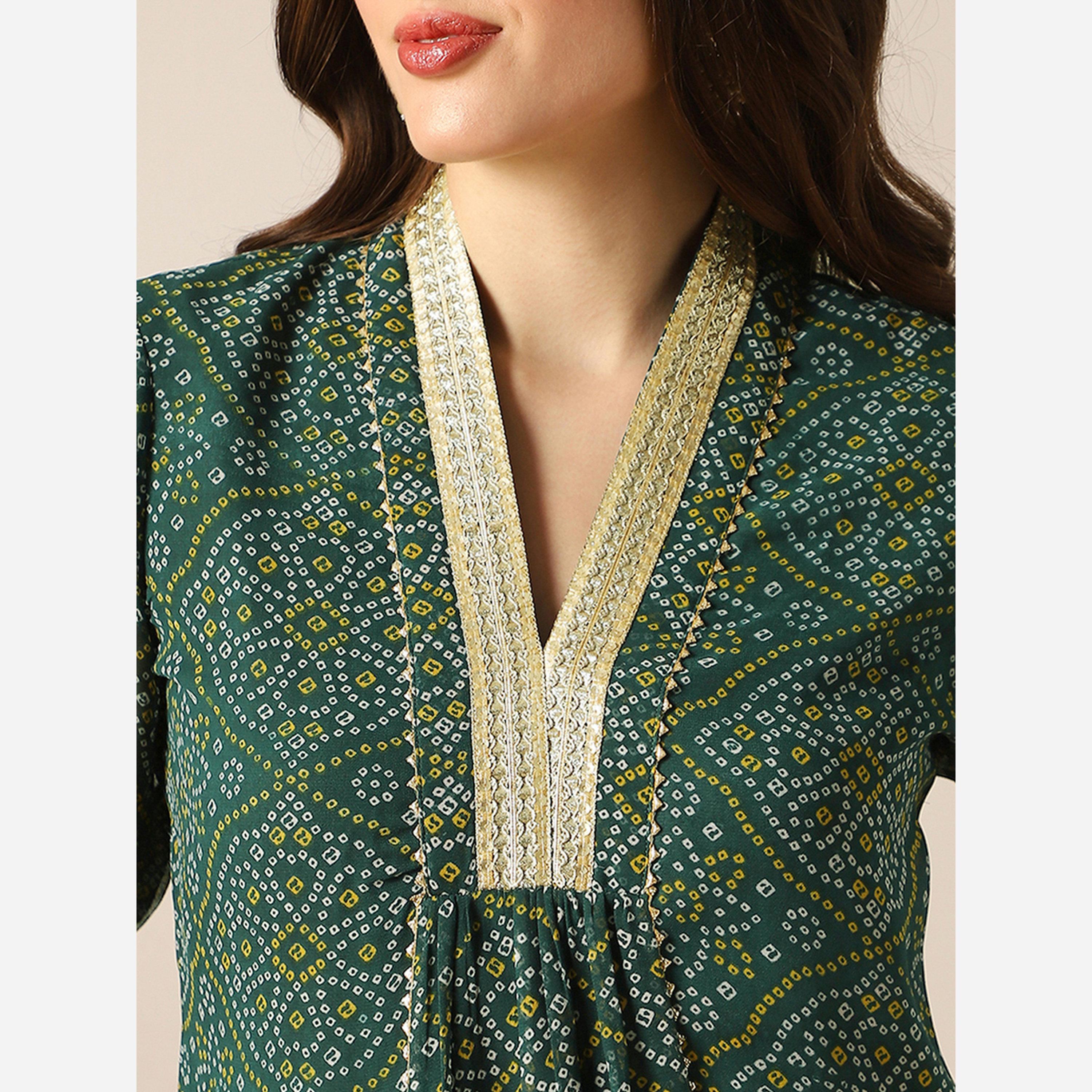 غلوبوص × ستايلي - قميص كورتا طويل وبالازو جورجيت طبعة دانتيل زاري بانديني-women-clothing-ethnicwear-kurtasets-image-6