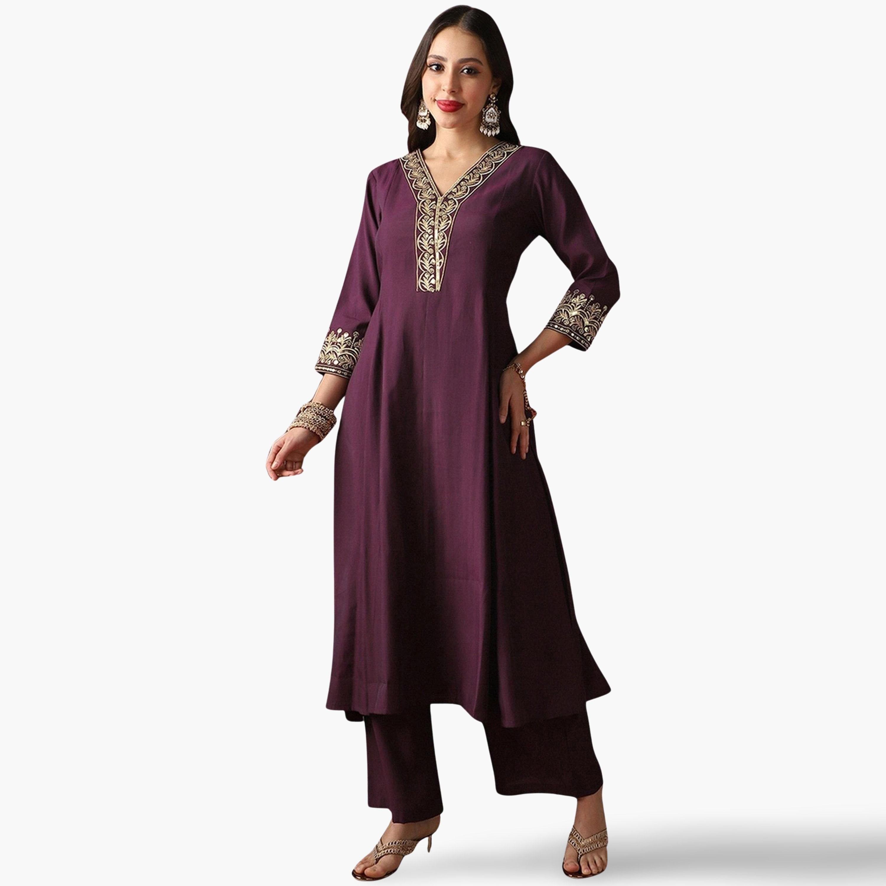 طقم كورتا أناركلي مطرزة بتطريز زاري مع بنطال واسع-women-clothing-ethnicwear-kurtasets-image-1