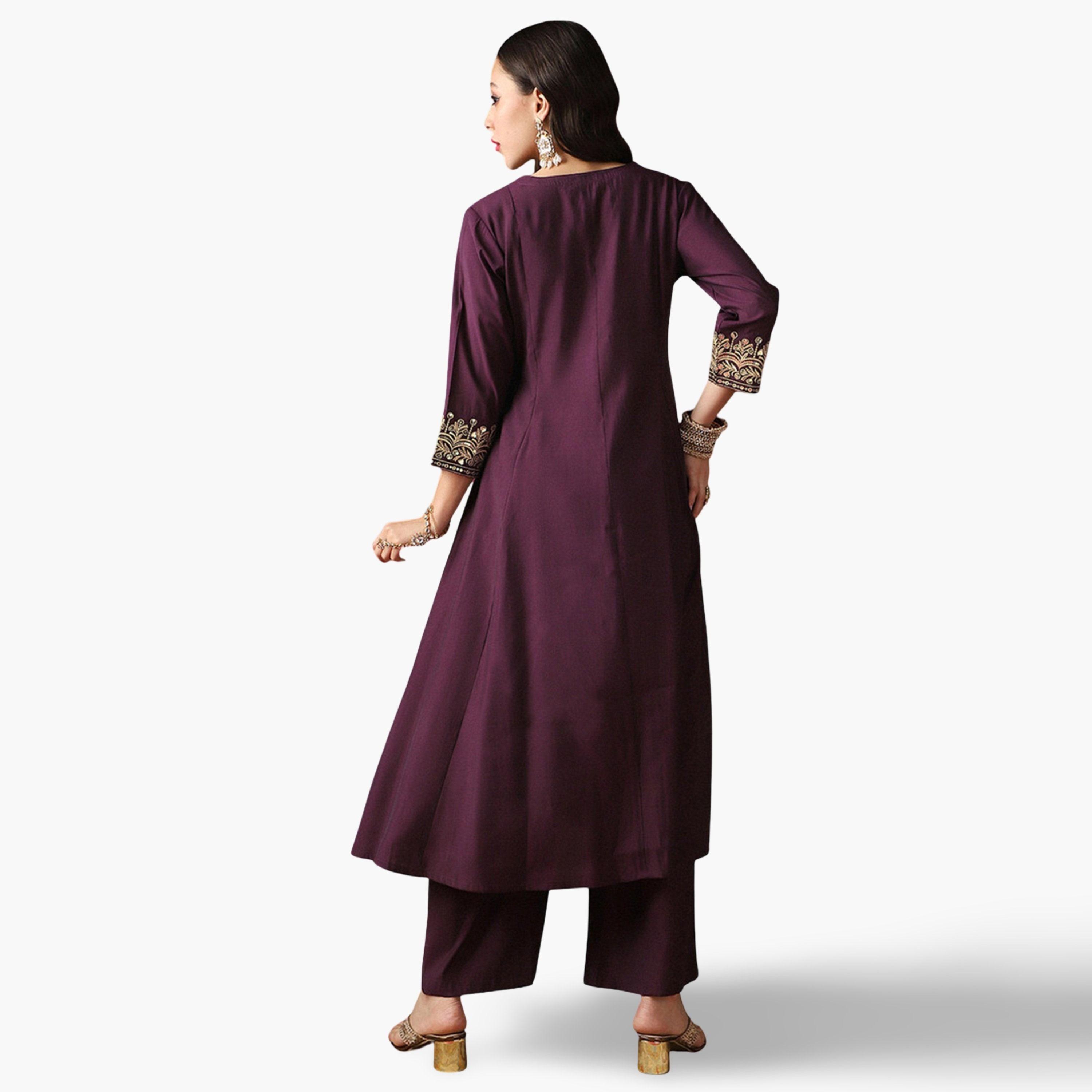 طقم كورتا أناركلي مطرزة بتطريز زاري مع بنطال واسع-women-clothing-ethnicwear-kurtasets-image-3