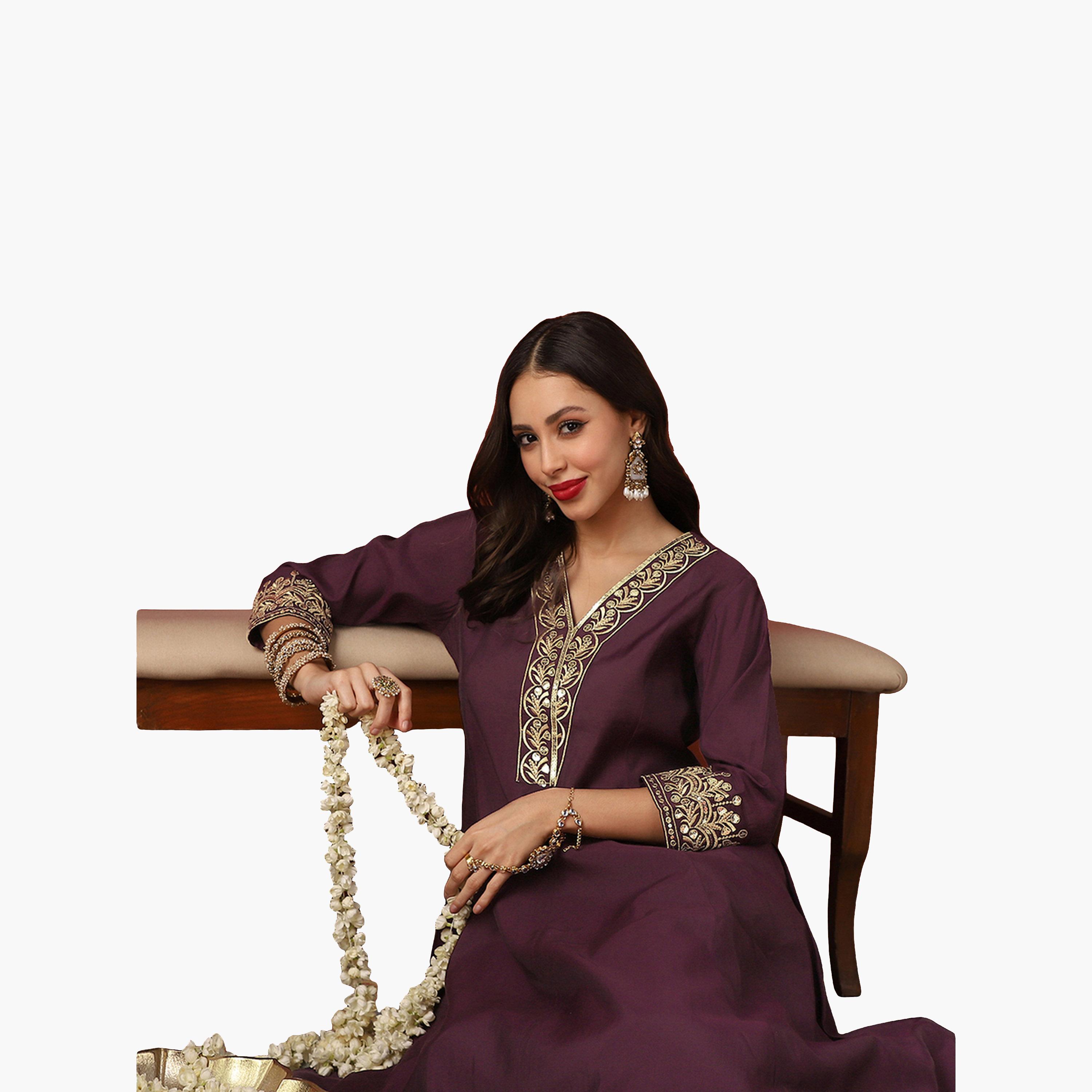 طقم كورتا أناركلي مطرزة بتطريز زاري مع بنطال واسع-women-clothing-ethnicwear-kurtasets-image-6