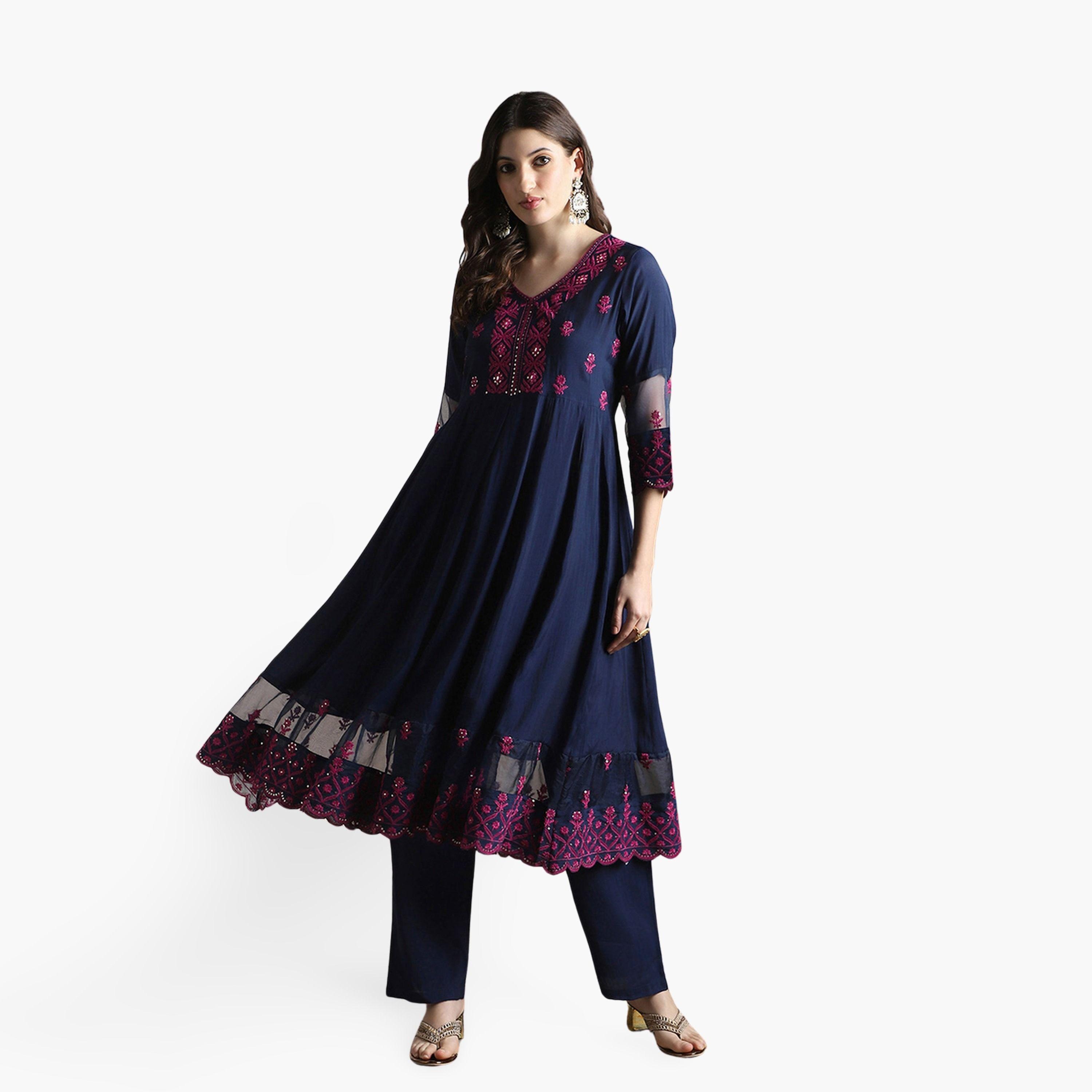 Globus X Styli Sequin Embroidered Flared Hem Kurta and Pants Festive Set-women-clothing-ethnicwear-kurtasets-image-1