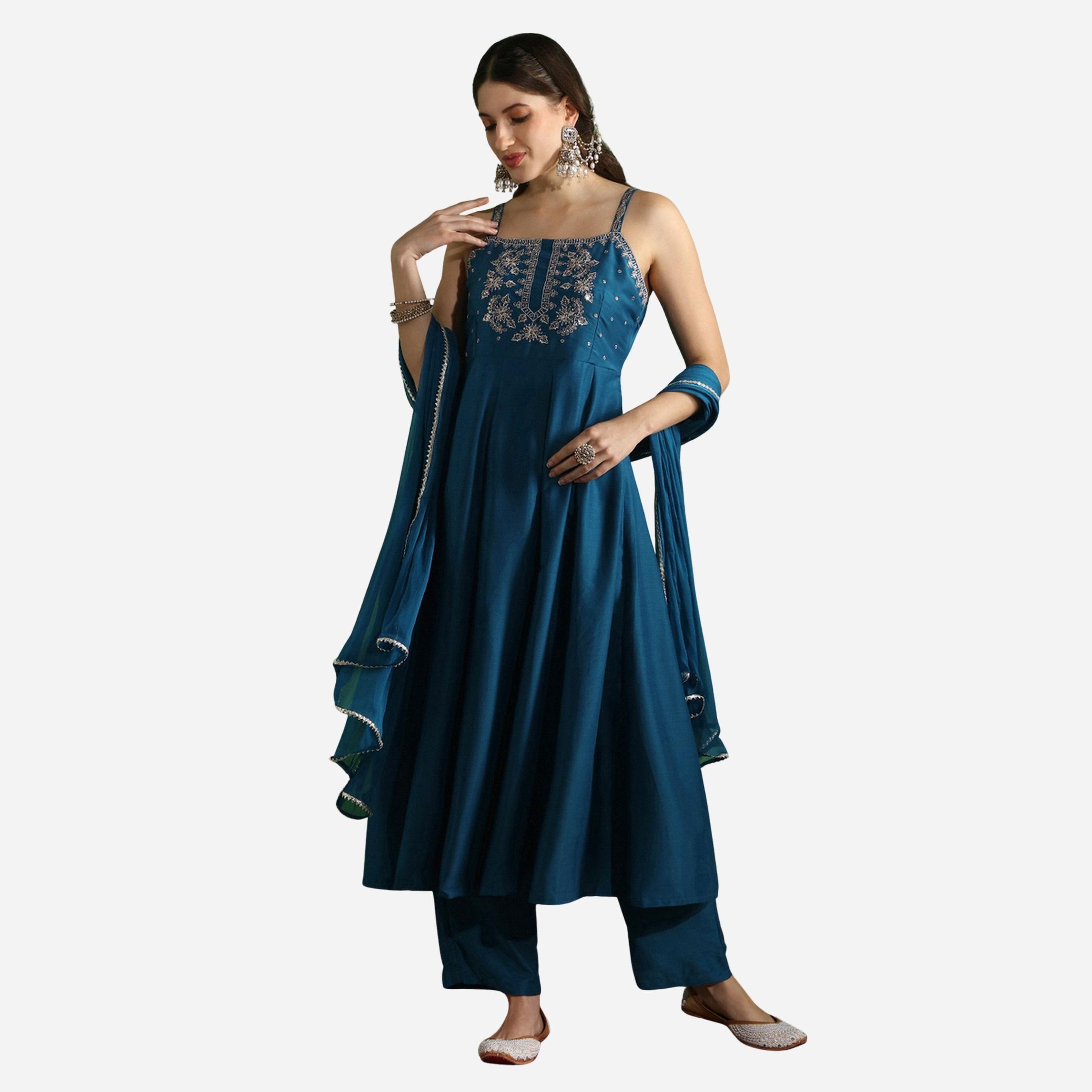 Globus X Styli Sequin Yoke Square Neck Anarkali Kurta, Pants and Dupatta Set-women-clothing-ethnicwear-kurtasets-image-1