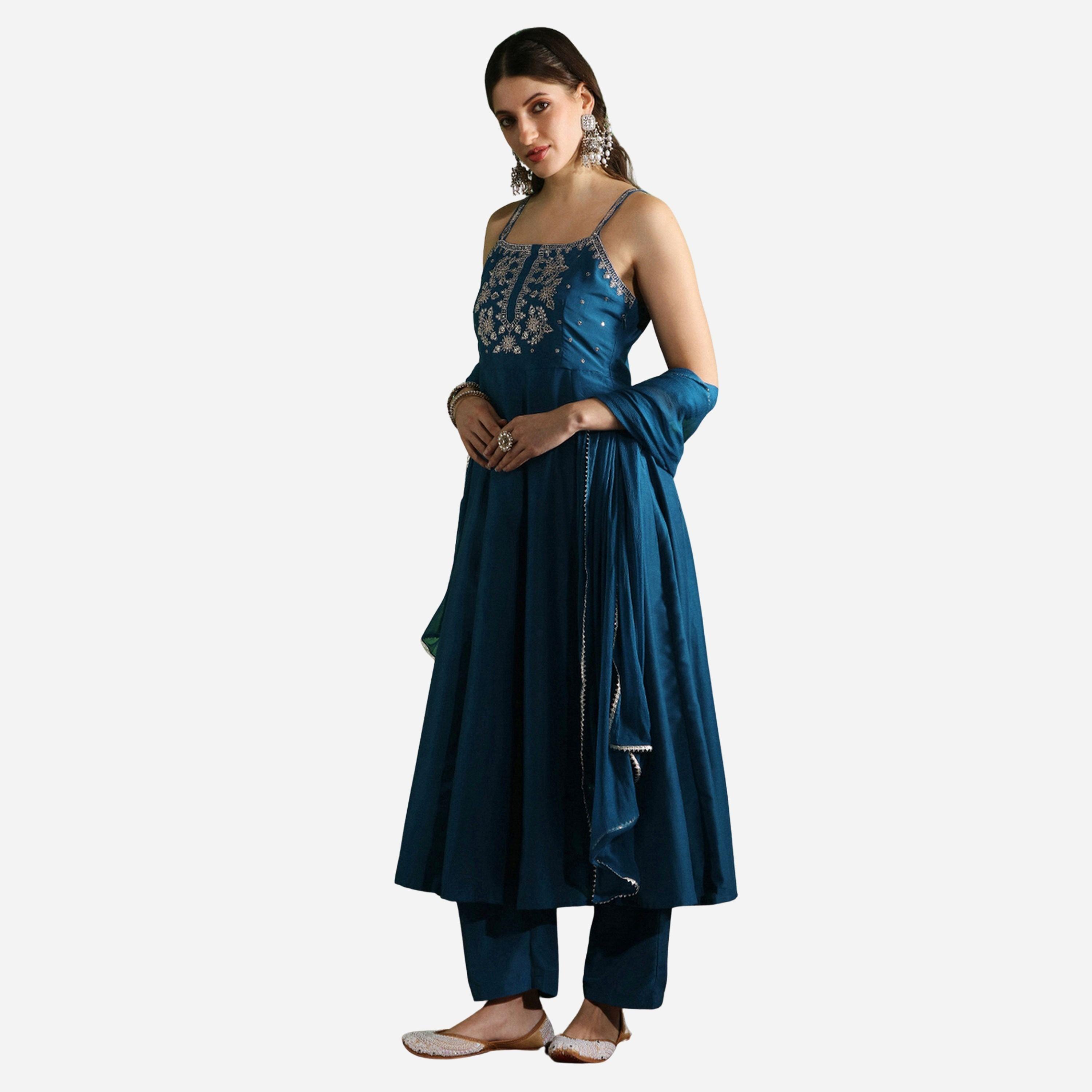 Globus X Styli Sequin Yoke Square Neck Anarkali Kurta, Pants and Dupatta Set-women-clothing-ethnicwear-kurtasets-image-2