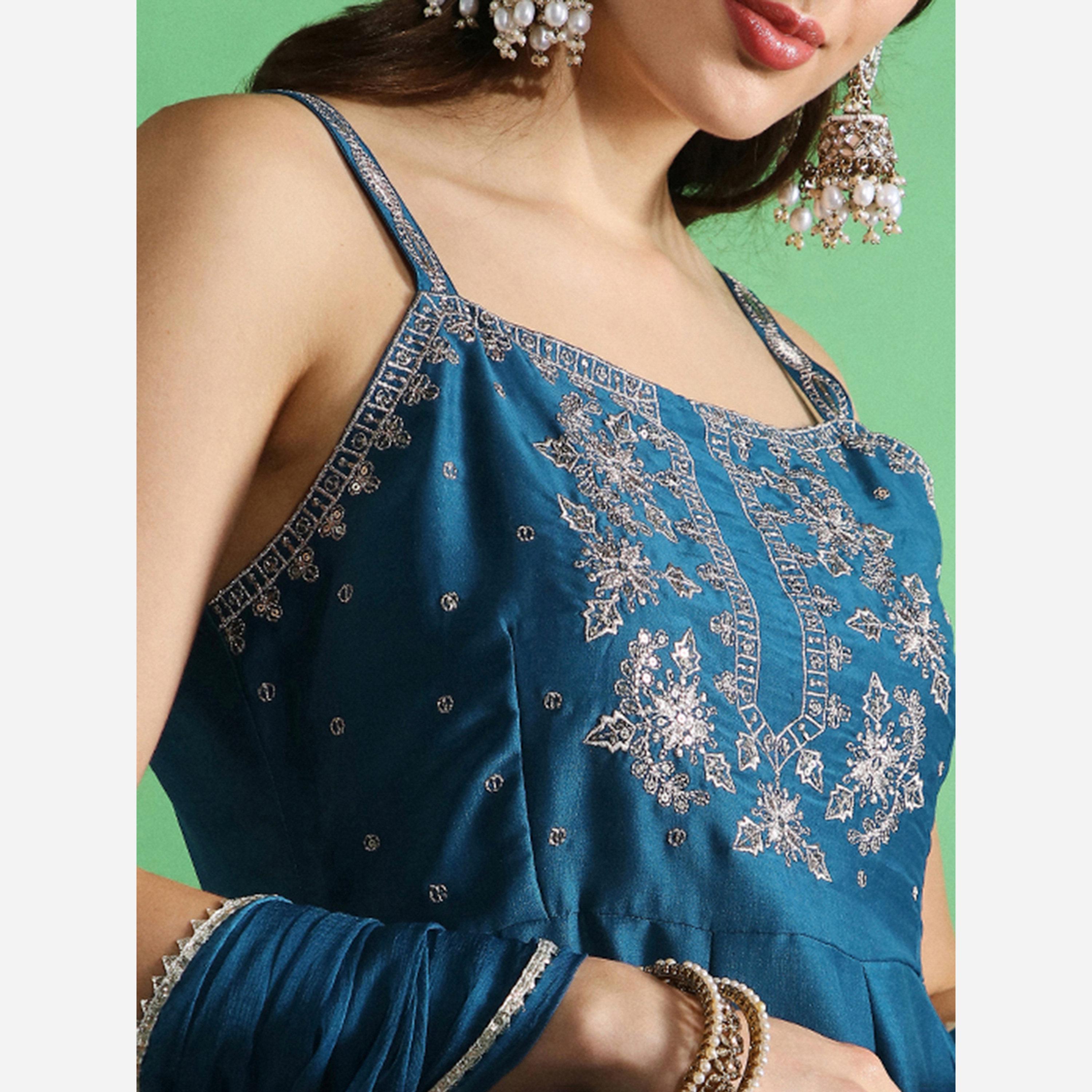 Globus X Styli Sequin Yoke Square Neck Anarkali Kurta, Pants and Dupatta Set-women-clothing-ethnicwear-kurtasets-image-6