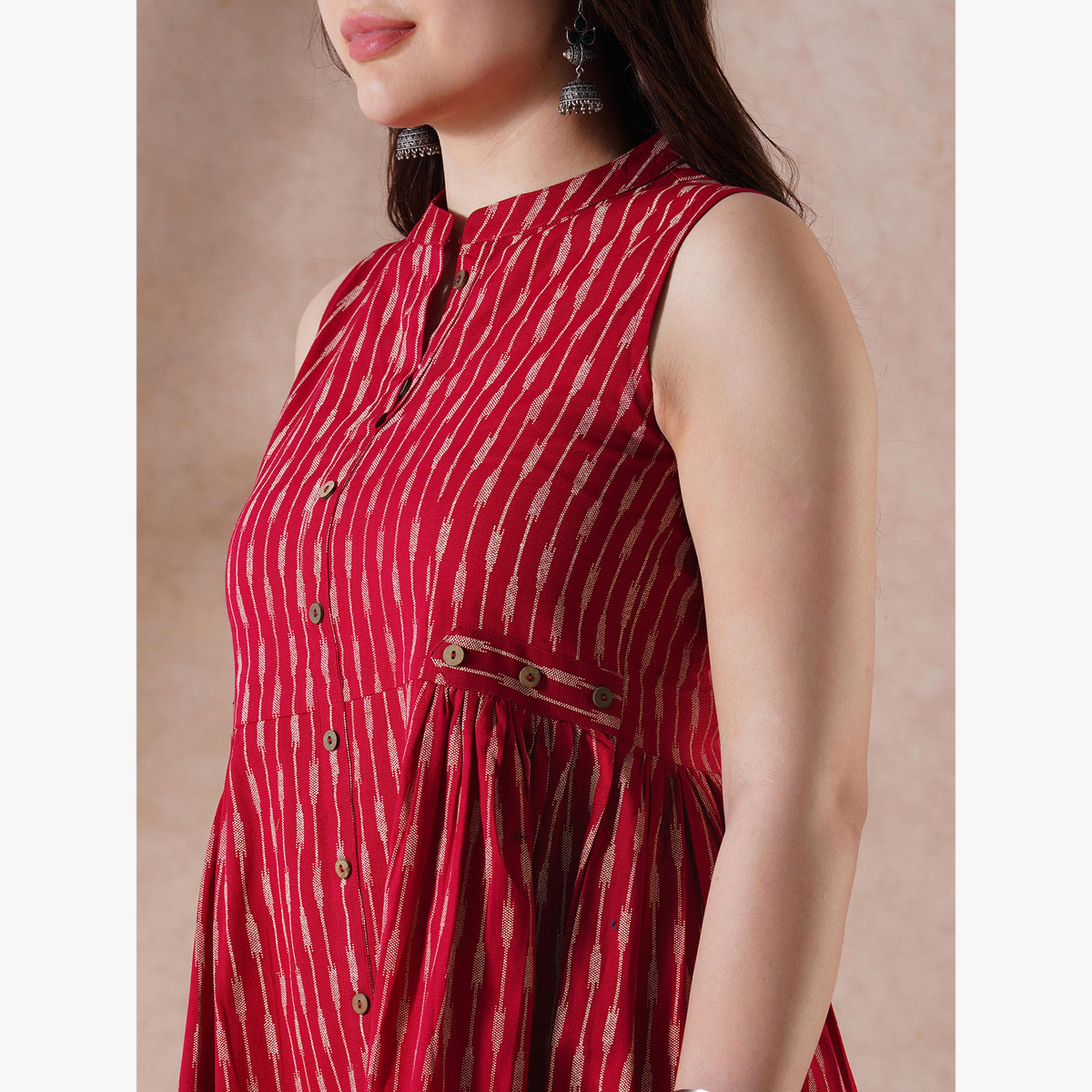 كورتا للعمل بياقة ماندارين مزينة بكسرات وأزرار أمامية-women-clothing-ethnicwear-kurtas-image-4