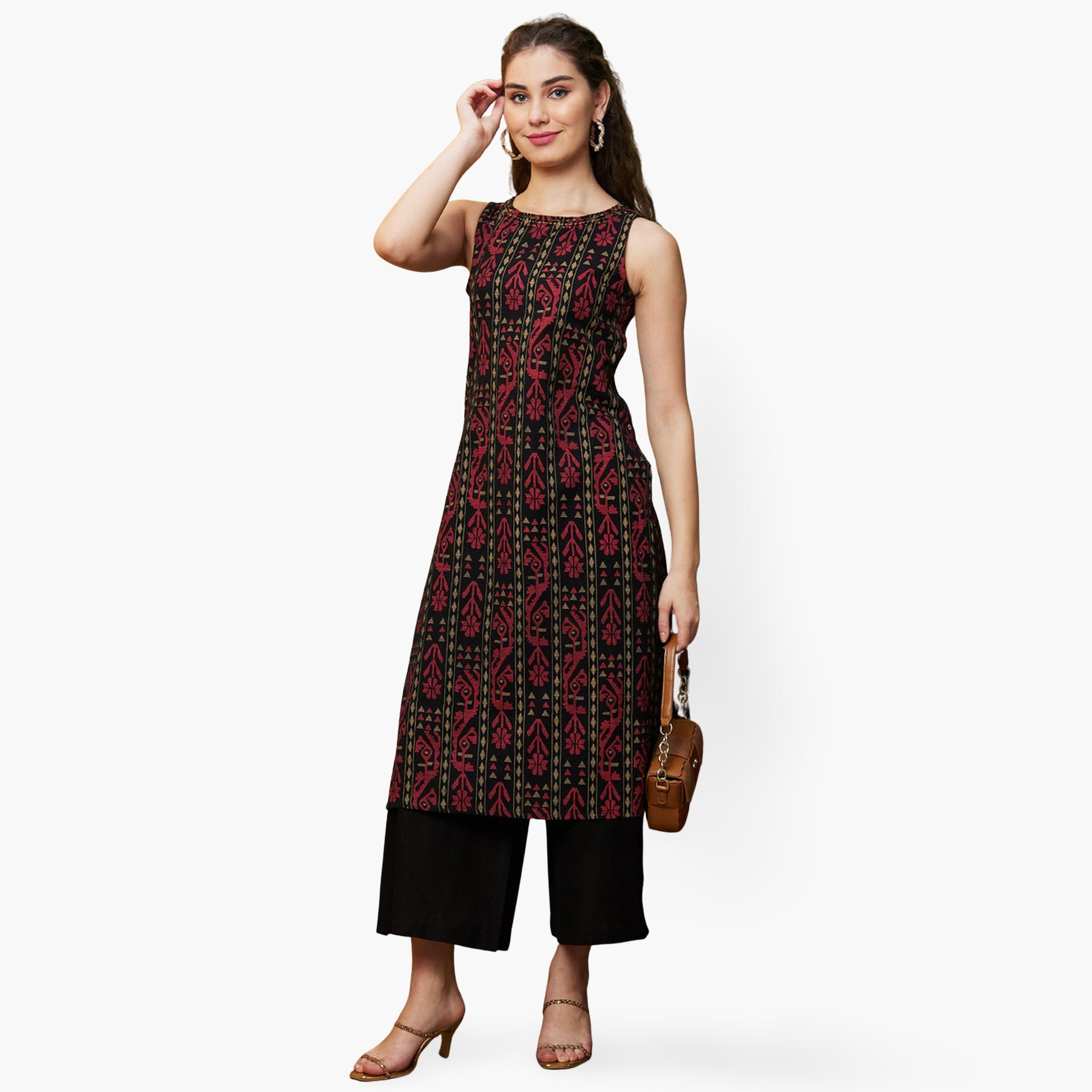طقم كورتا مستقيمة بتط-women-clothing-ethnicwear-kurtasets-image-1
