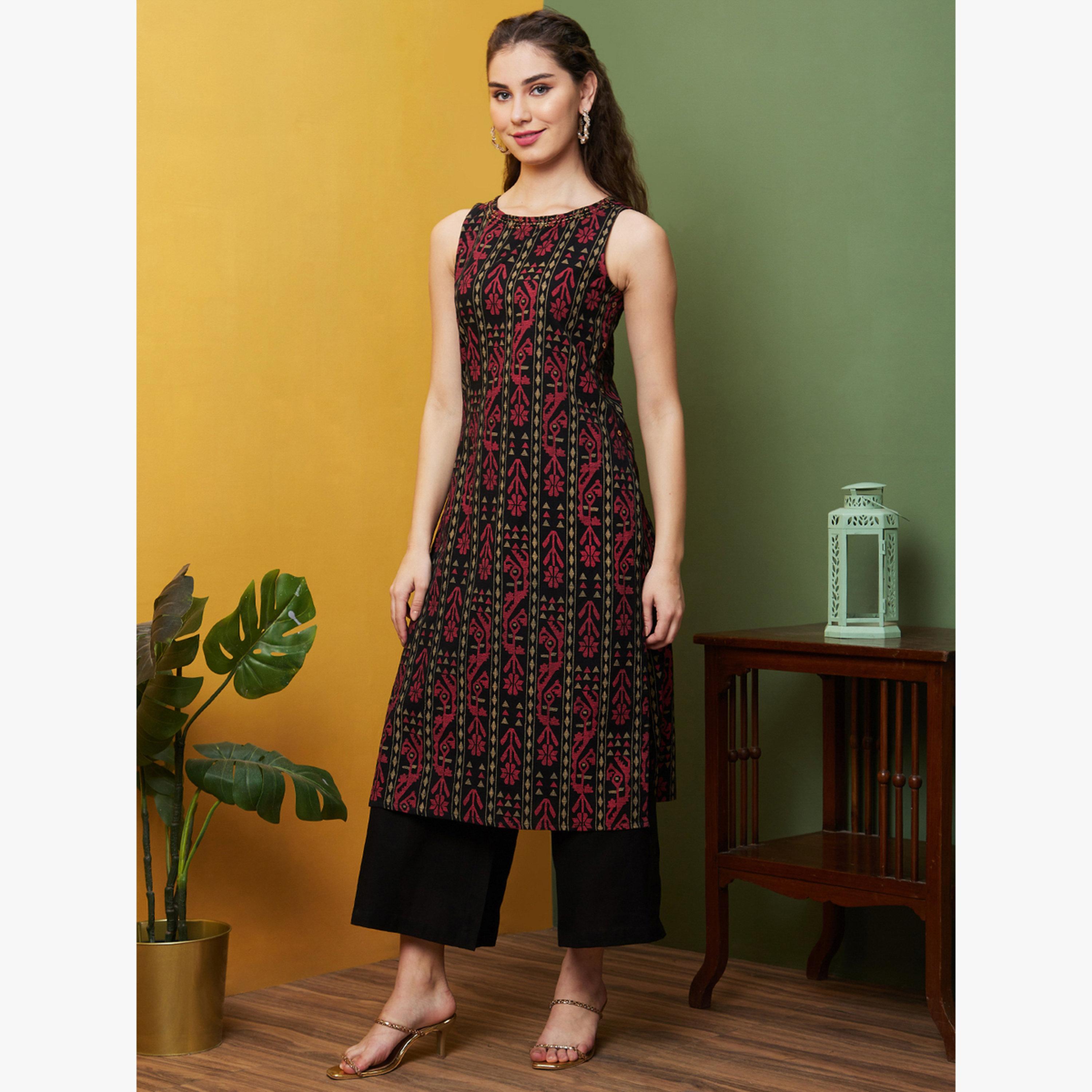 طقم كورتا مستقيمة بتط-women-clothing-ethnicwear-kurtasets-image-2