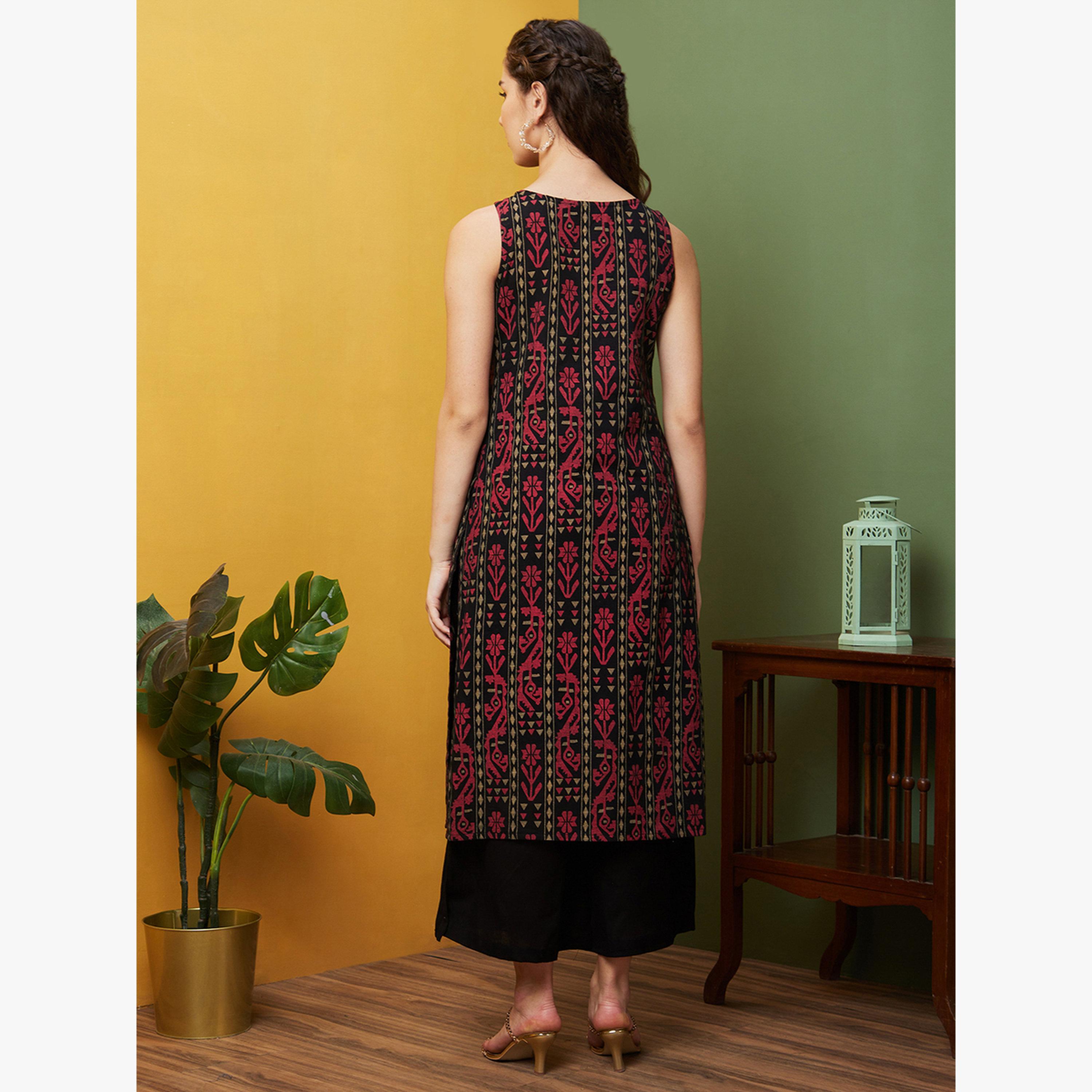 طقم كورتا مستقيمة بتط-women-clothing-ethnicwear-kurtasets-image-3