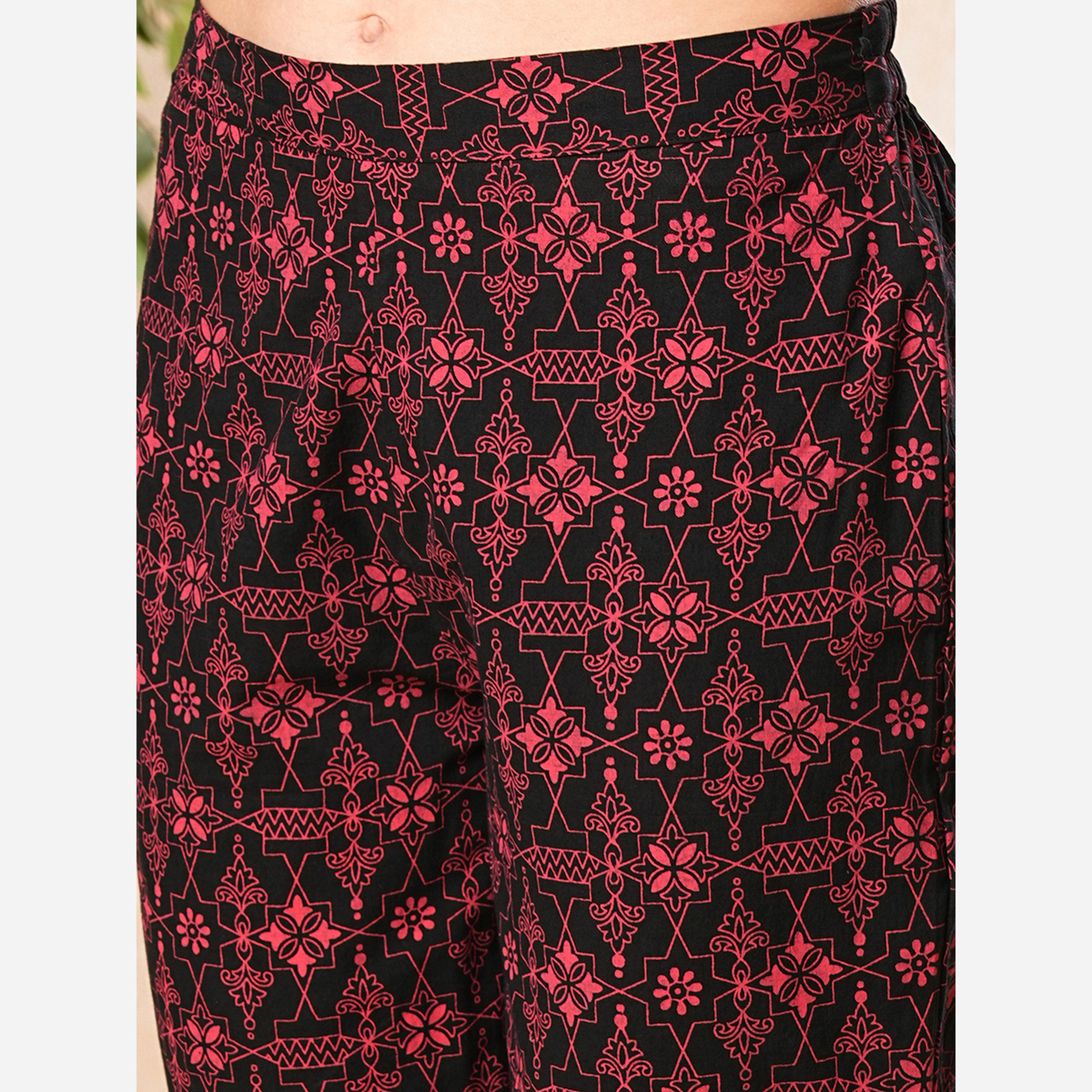 Globus X Styli Geometric Print Thread Work A-Line Kurta and Pants Set-women-clothing-ethnicwear-kurtasets-image-5