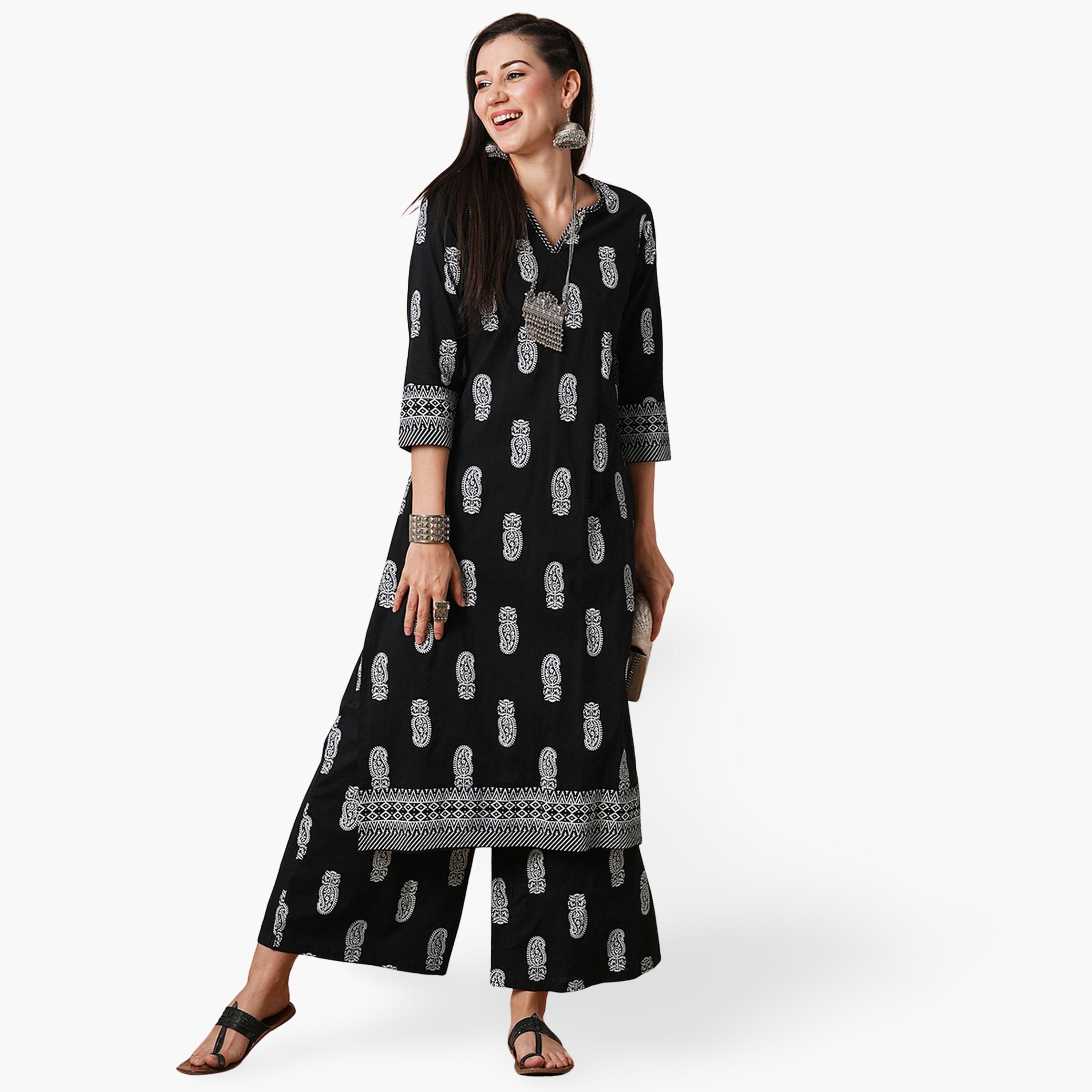 Globus X Styli All Over Paisley Print Straight Kurta and Palazzos Workwear Set-women-clothing-ethnicwear-kurtasets-image-1
