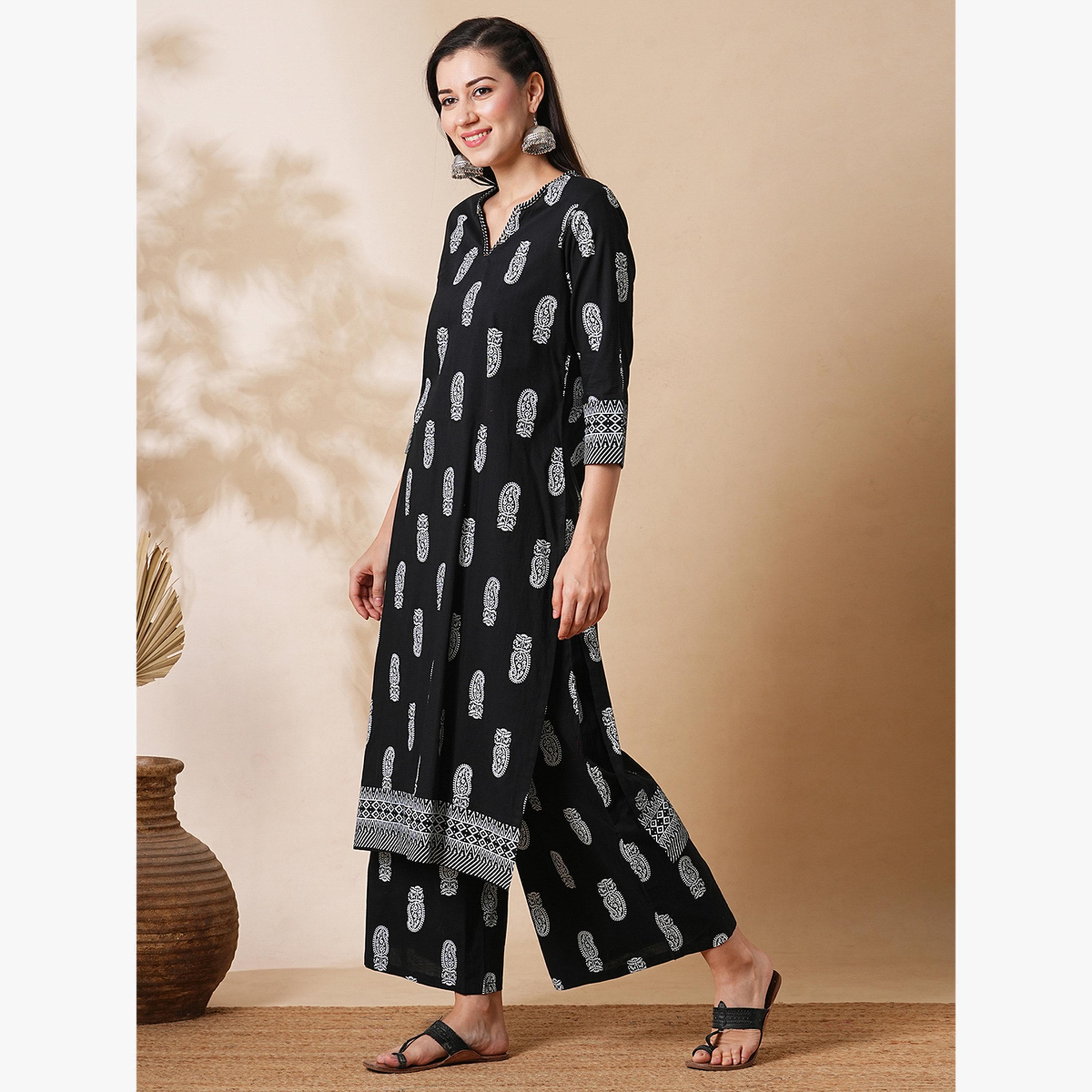 Globus X Styli All Over Paisley Print Straight Kurta and Palazzos Workwear Set-women-clothing-ethnicwear-kurtasets-image-2