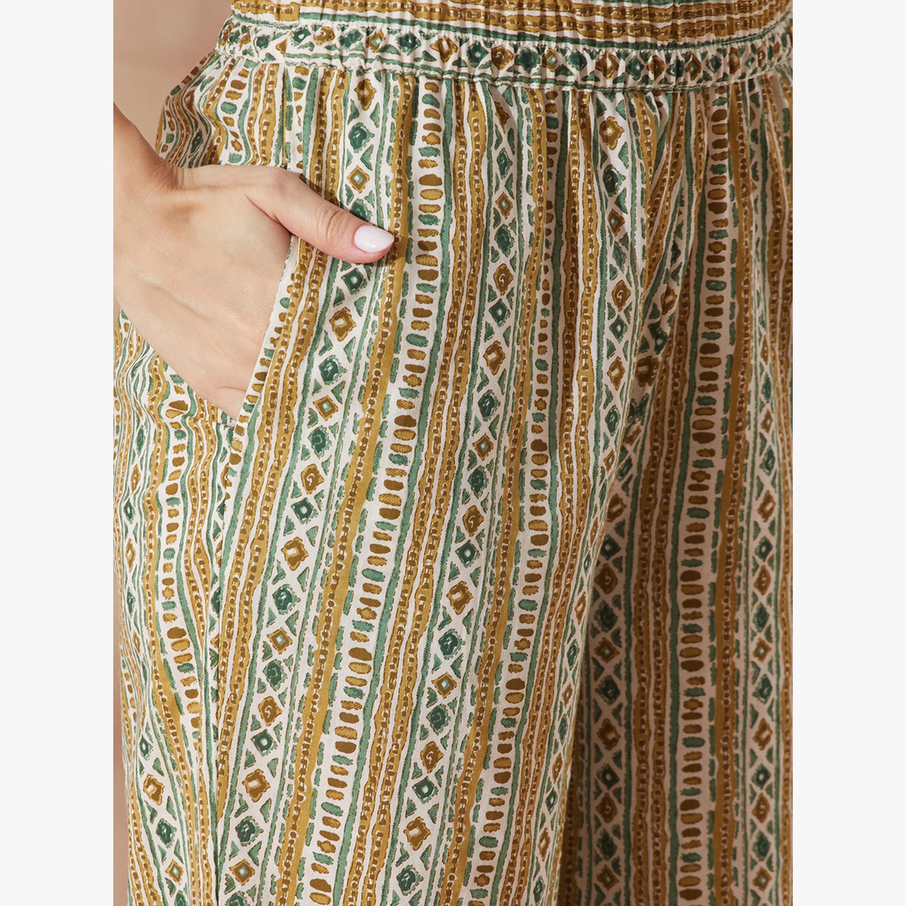 طقم كورتا مستقيمة بطبعة عرقية مزينة بشراريب مع بنطال-women-clothing-ethnicwear-kurtasets-image-5