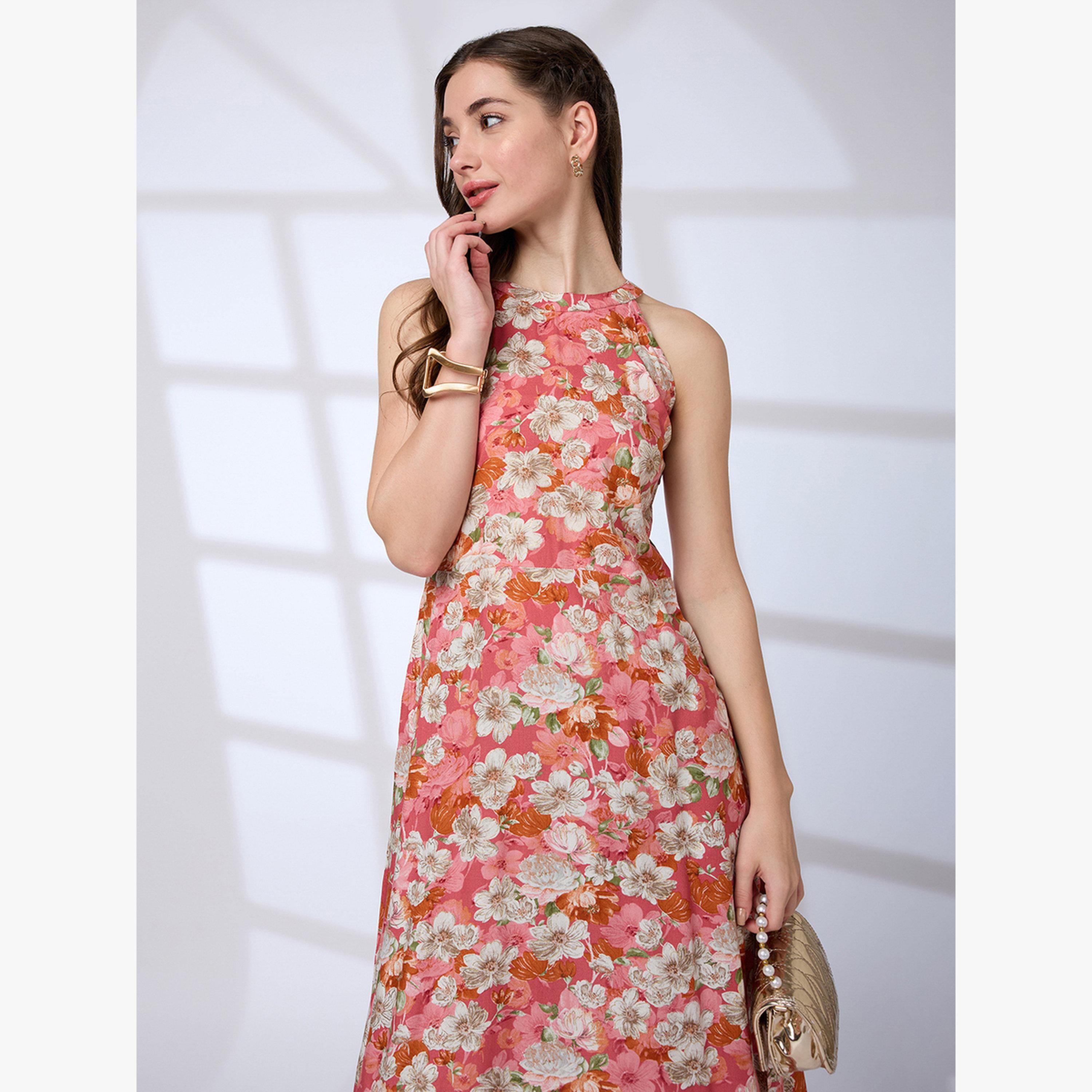 Globus X Styli Halter Neck Floral Print A-Line Fusion Kurta-women-clothing-ethnicwear-kurtas-image-5