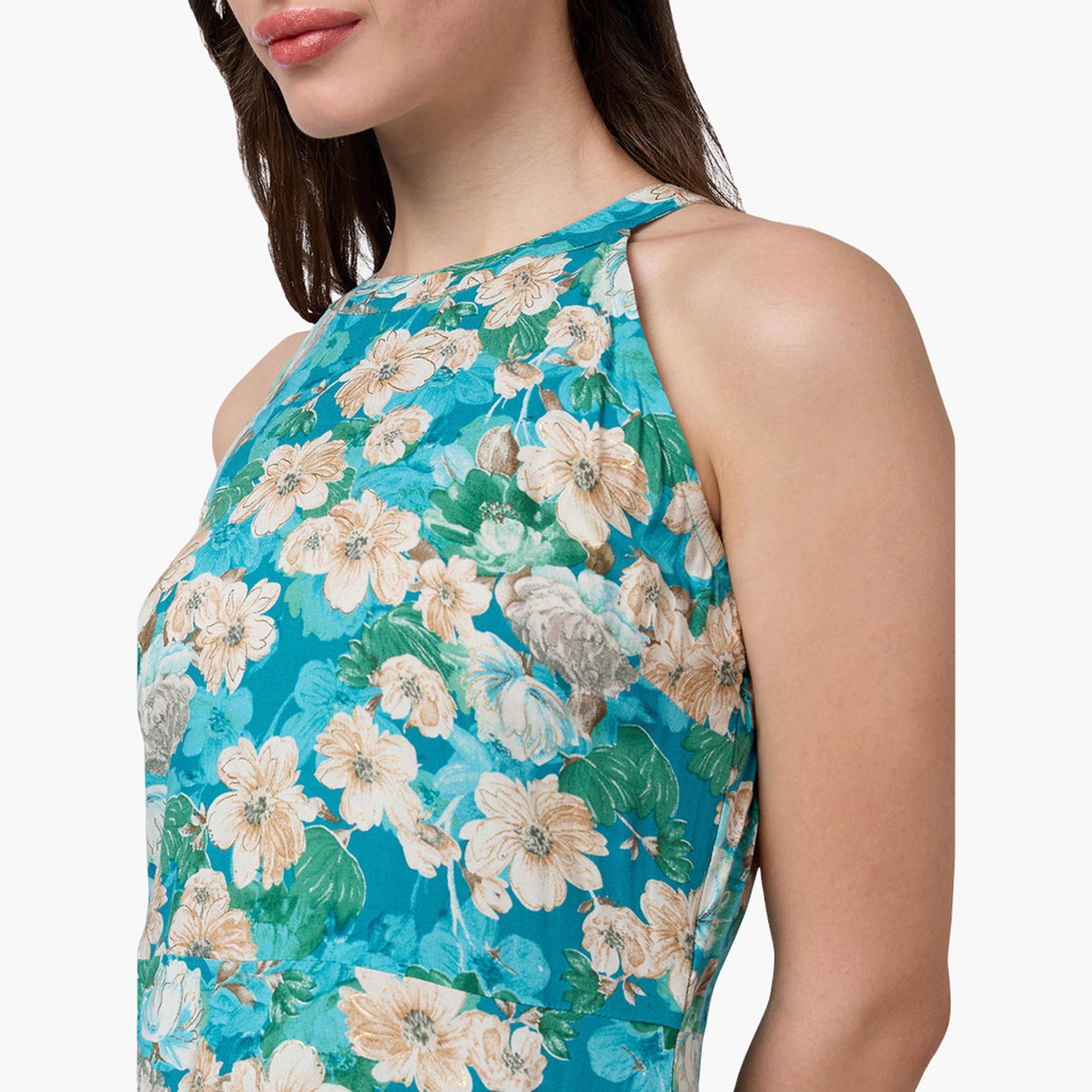 كورتا فيوجن بحافة واسعة بطبعة زهور وياقة مربوطة-women-clothing-ethnicwear-kurtas-image-4