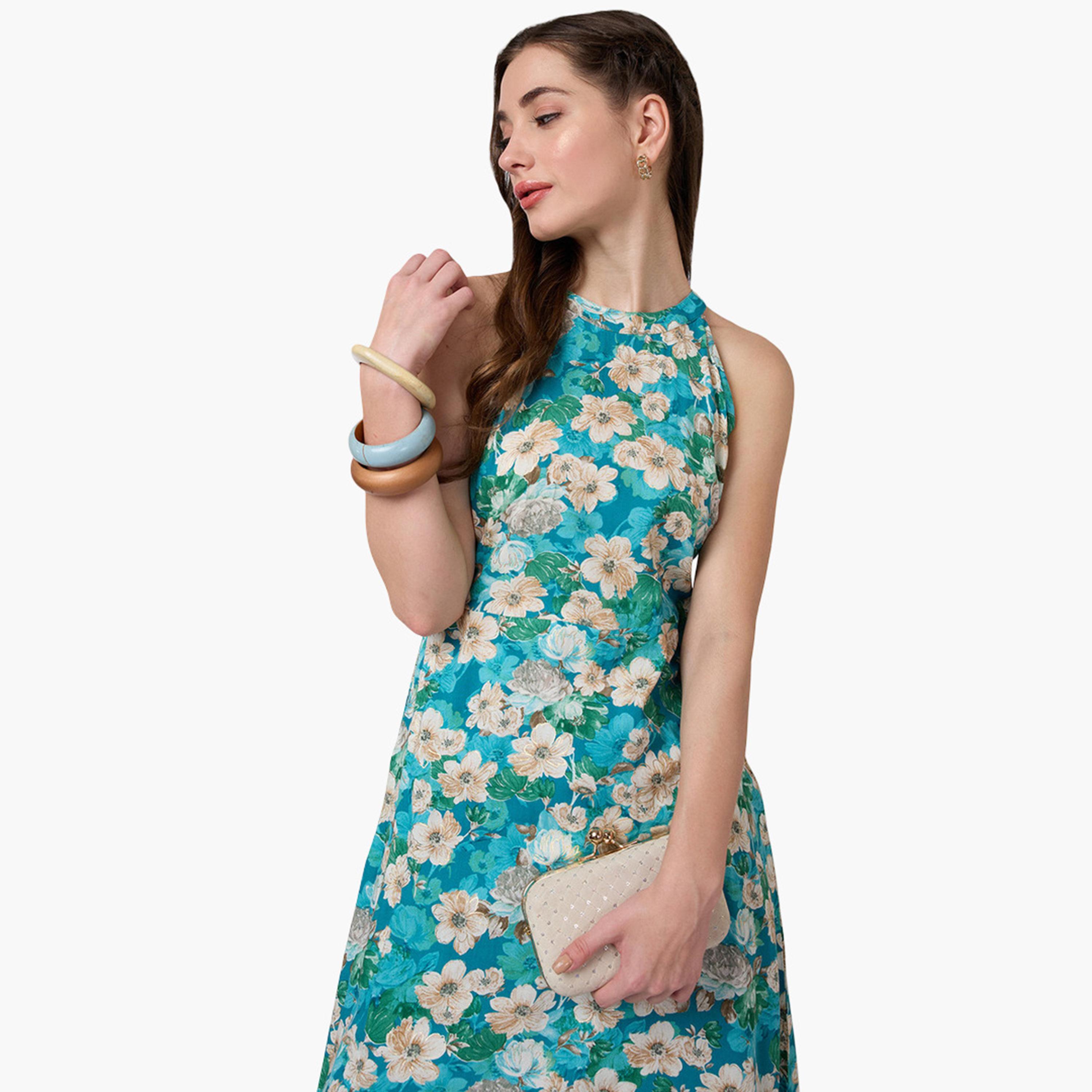 Globus X Styli Halter Neck Floral Print A-Line Fusion Kurta-women-clothing-ethnicwear-kurtas-image-5