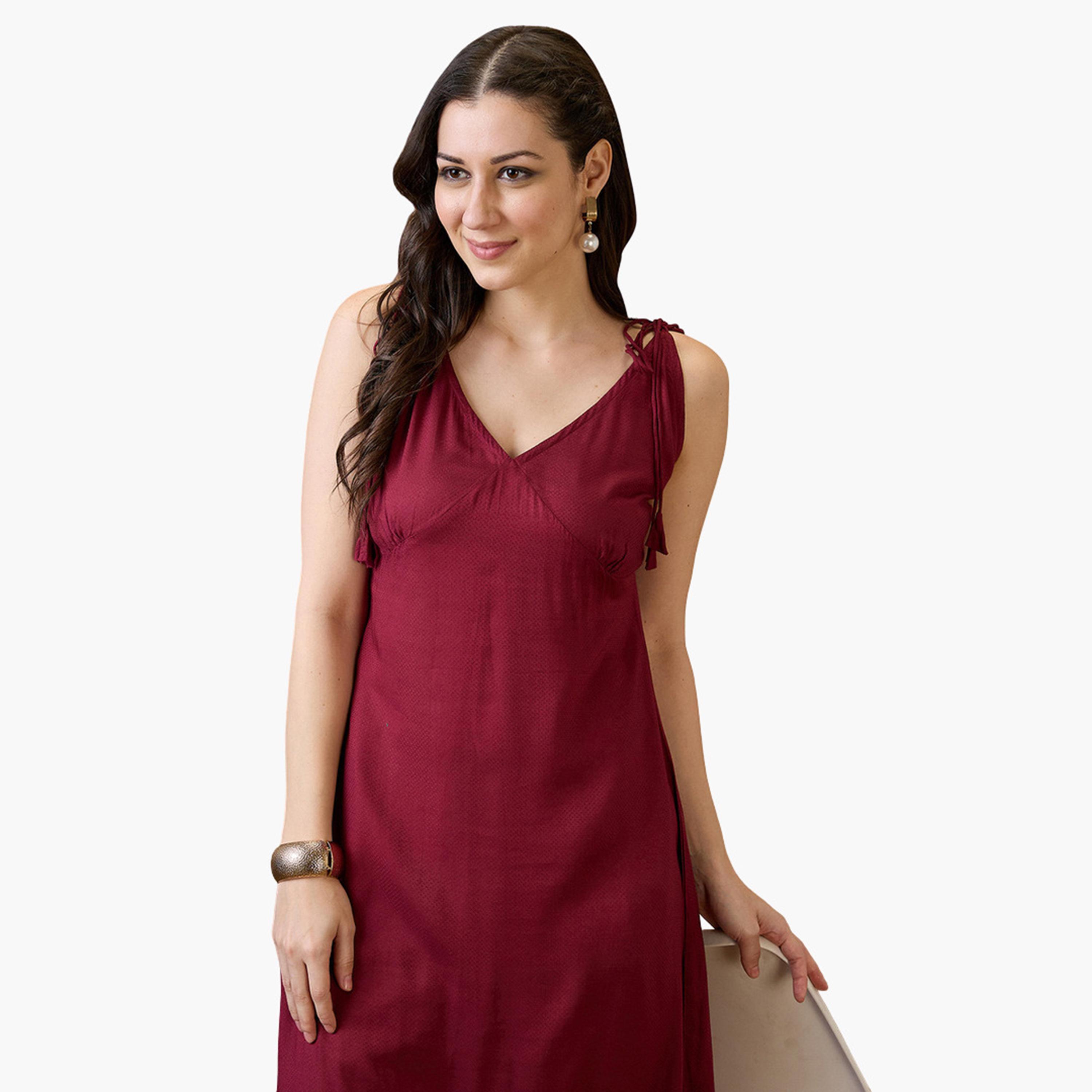 كورتا فيوجن بحافة واسعة بياقة هولتر بنسيج محبوك-women-clothing-ethnicwear-kurtas-image-5