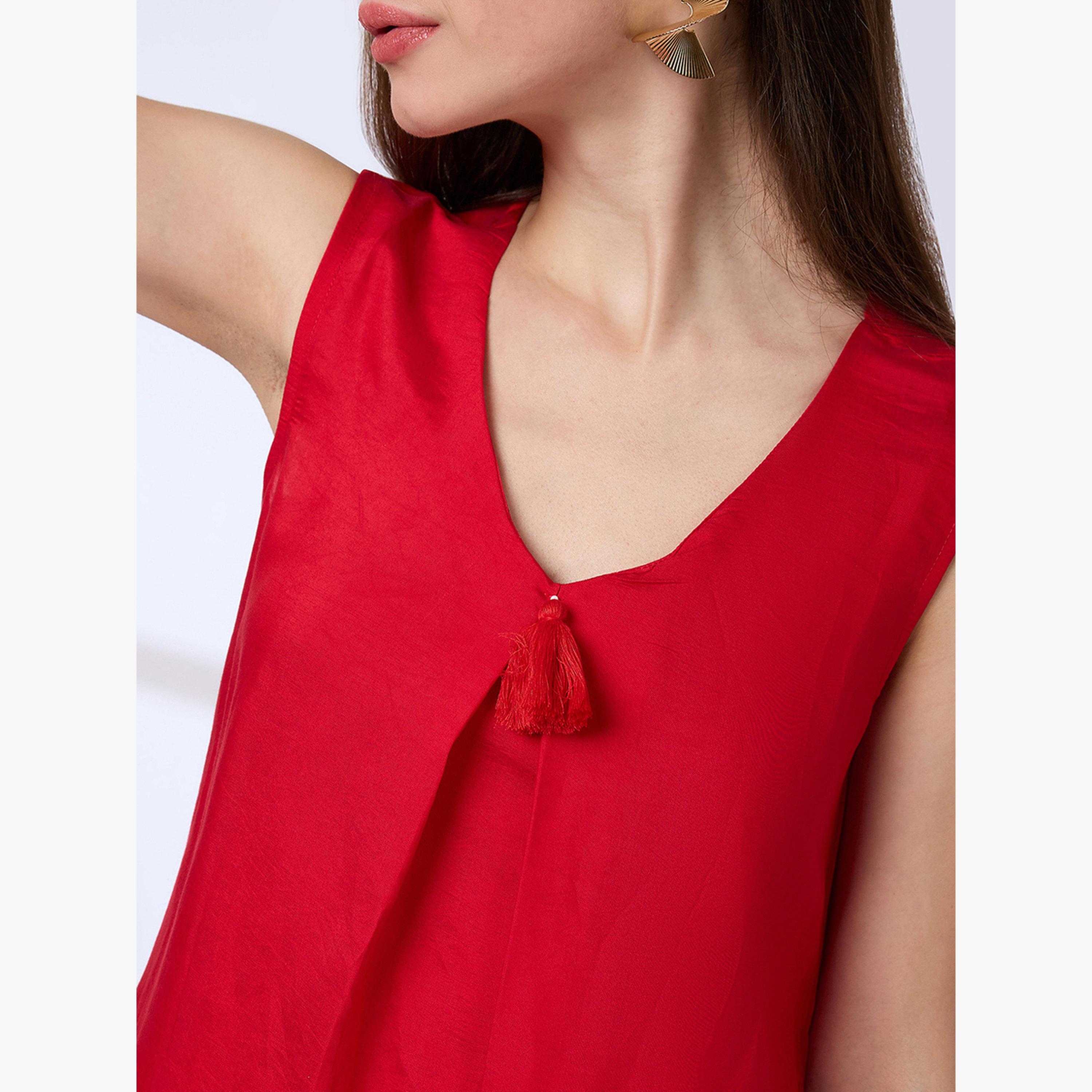 طقم كورتا فيوجن بحافة واسعة مزينة بشراريب مع بنطال مستقيم-women-clothing-ethnicwear-kurtasets-image-4