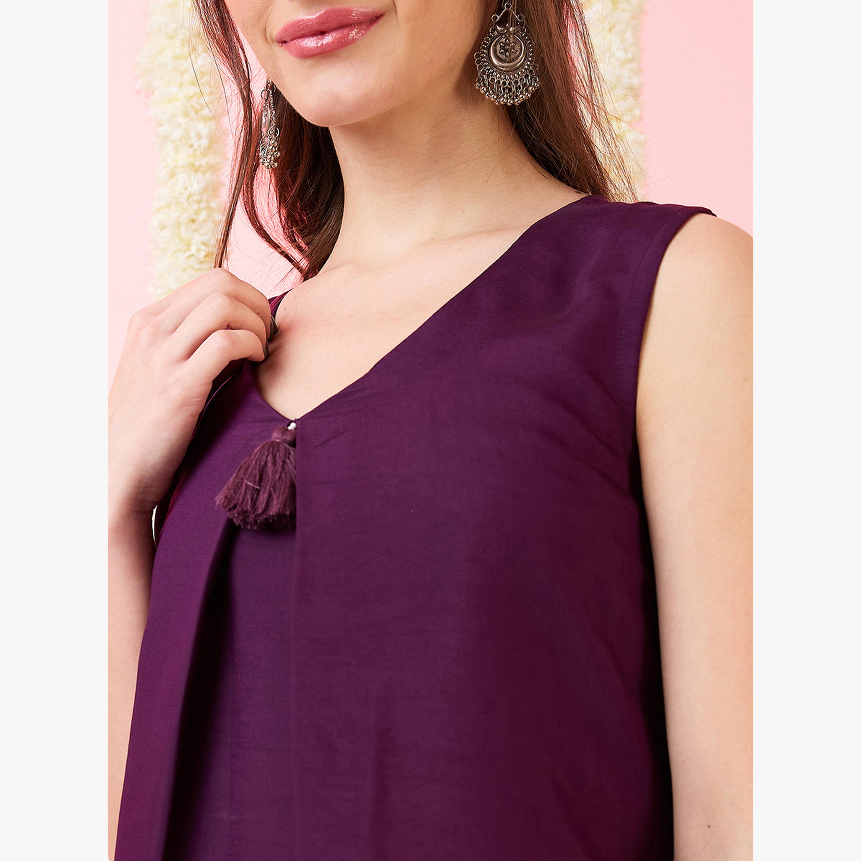 طقم كورتا فيوجن بحافة واسعة مزينة بشراريب مع بنطال مستقيم-women-clothing-ethnicwear-kurtasets-image-4