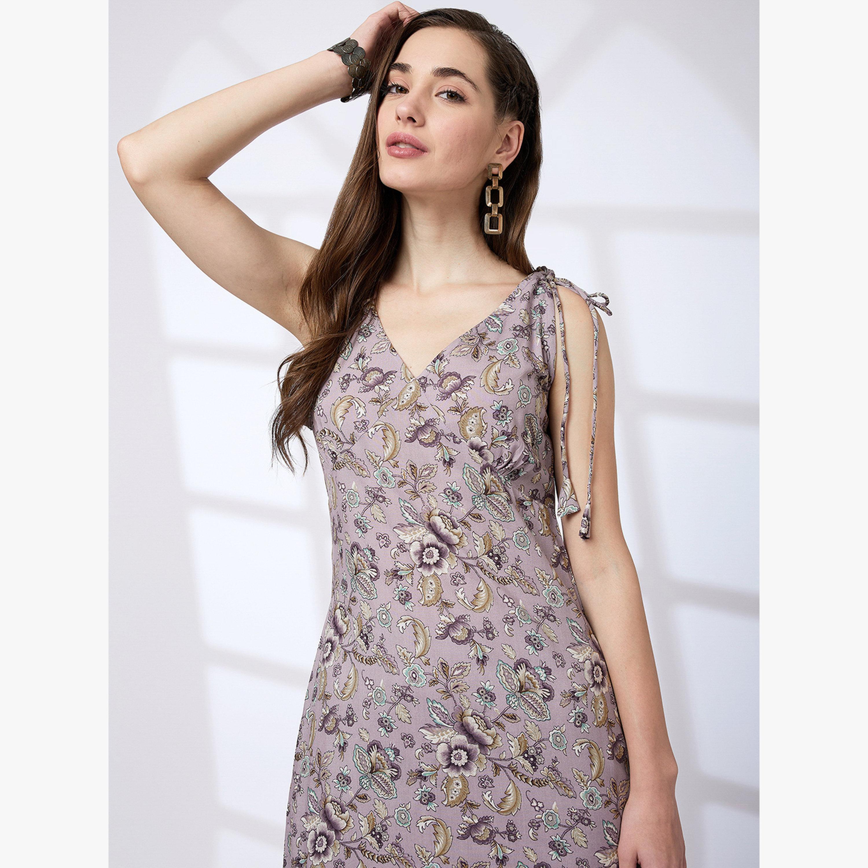 طقم كورتا للعمل بحافة واسعة بحمالات مربوطة مع بنطال-women-clothing-ethnicwear-kurtasets-image-6