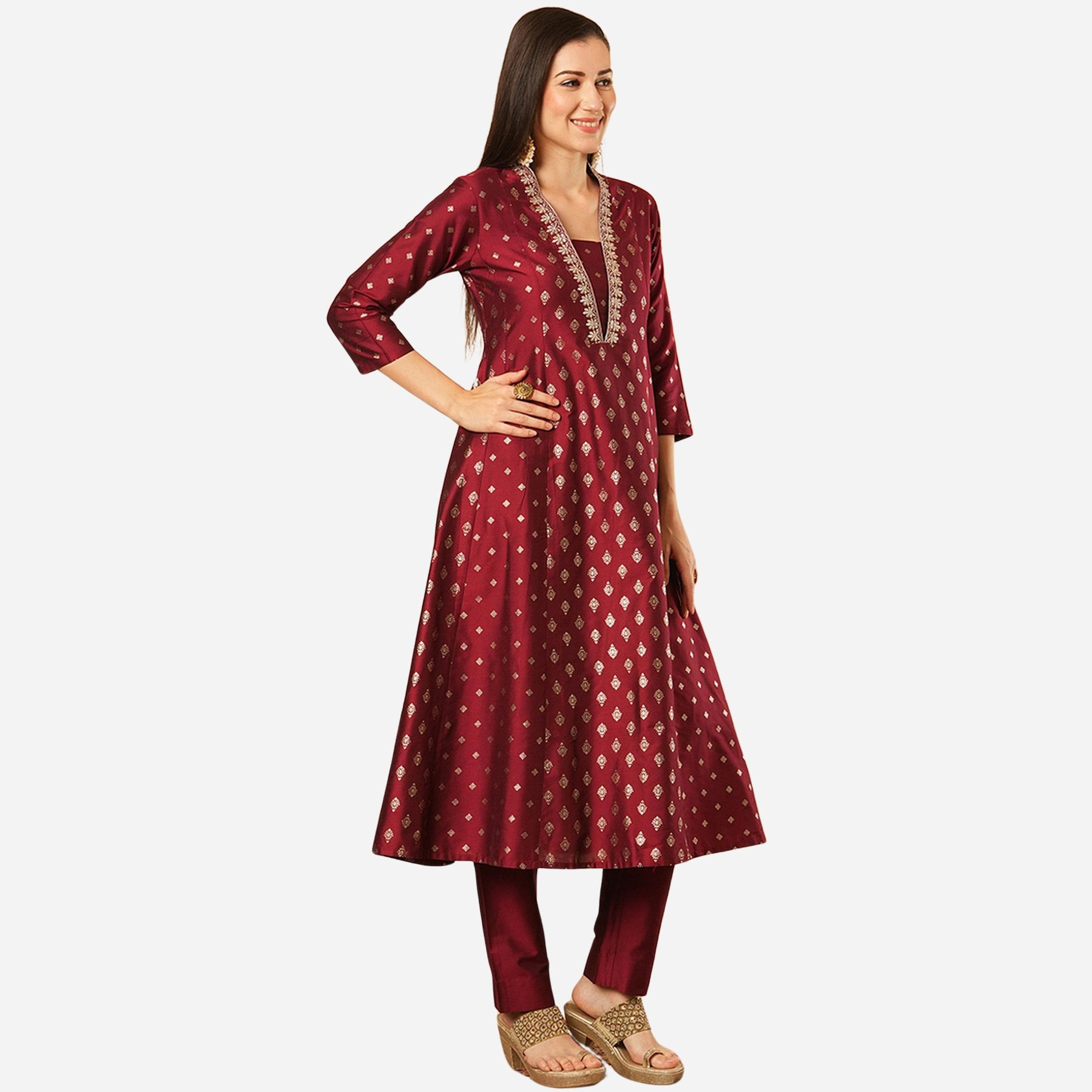 Globus X Styli Gold Foil Print Paneled Anarkali Kurta and Pants Festive Set-women-clothing-ethnicwear-kurtasets-image-2