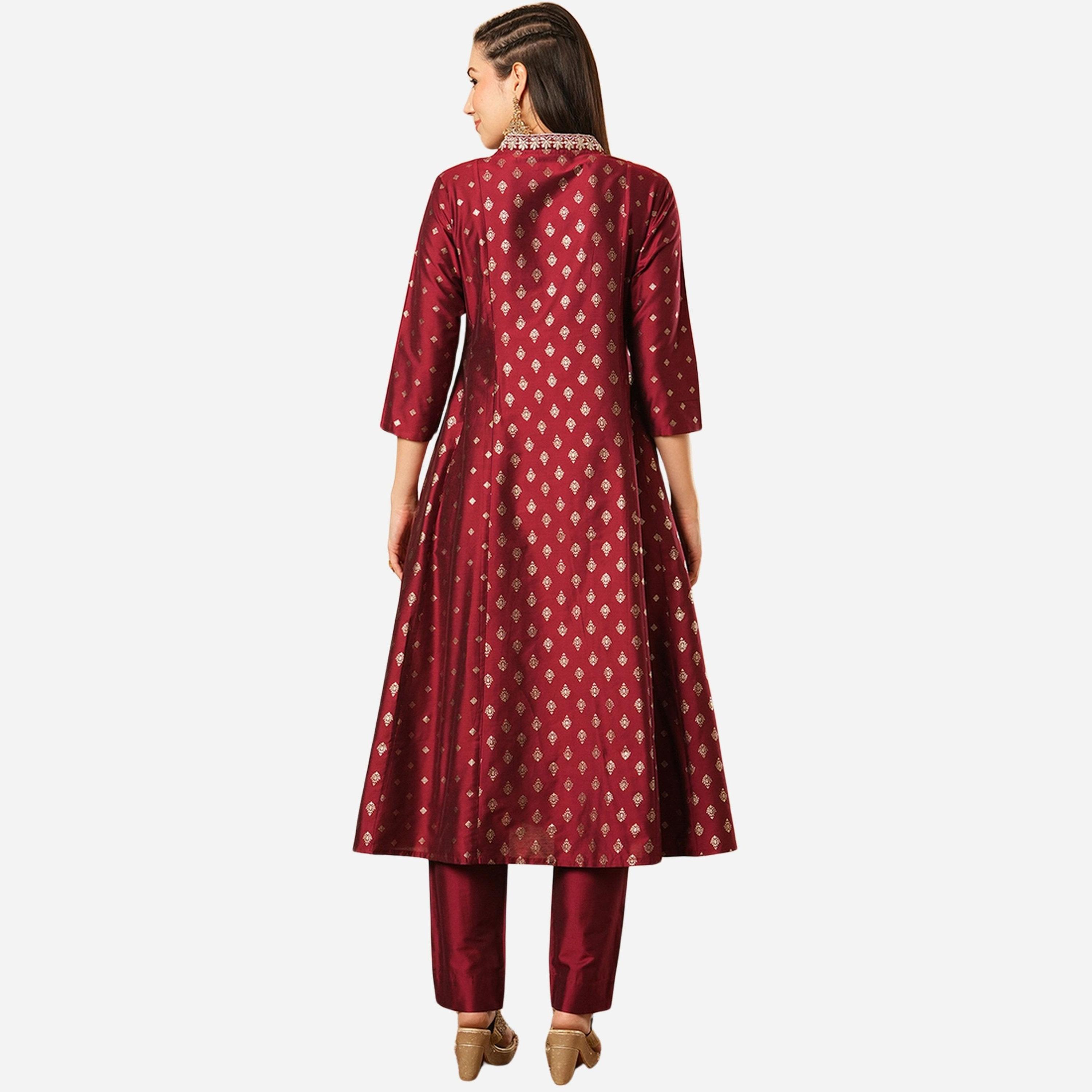 Globus X Styli Gold Foil Print Paneled Anarkali Kurta and Pants Festive Set-women-clothing-ethnicwear-kurtasets-image-3