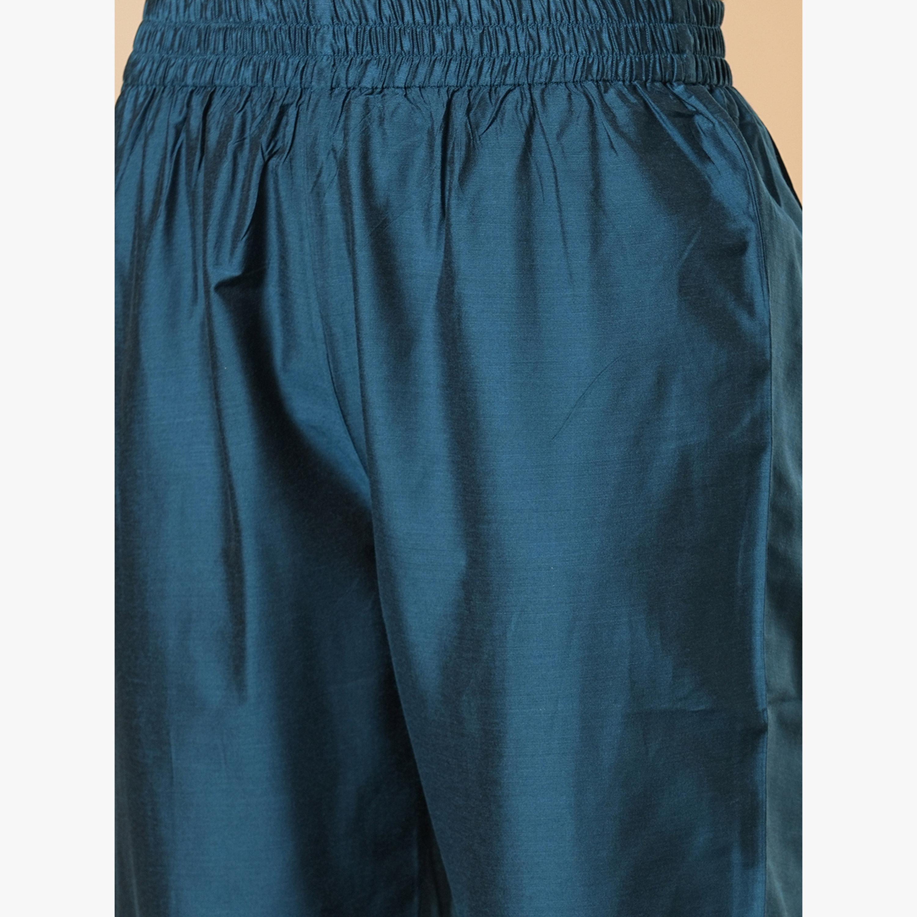 طقم كورتا أناركلي احتفالية بطبعة ذهبية مقسمة مع بنطال-women-clothing-ethnicwear-kurtasets-image-5