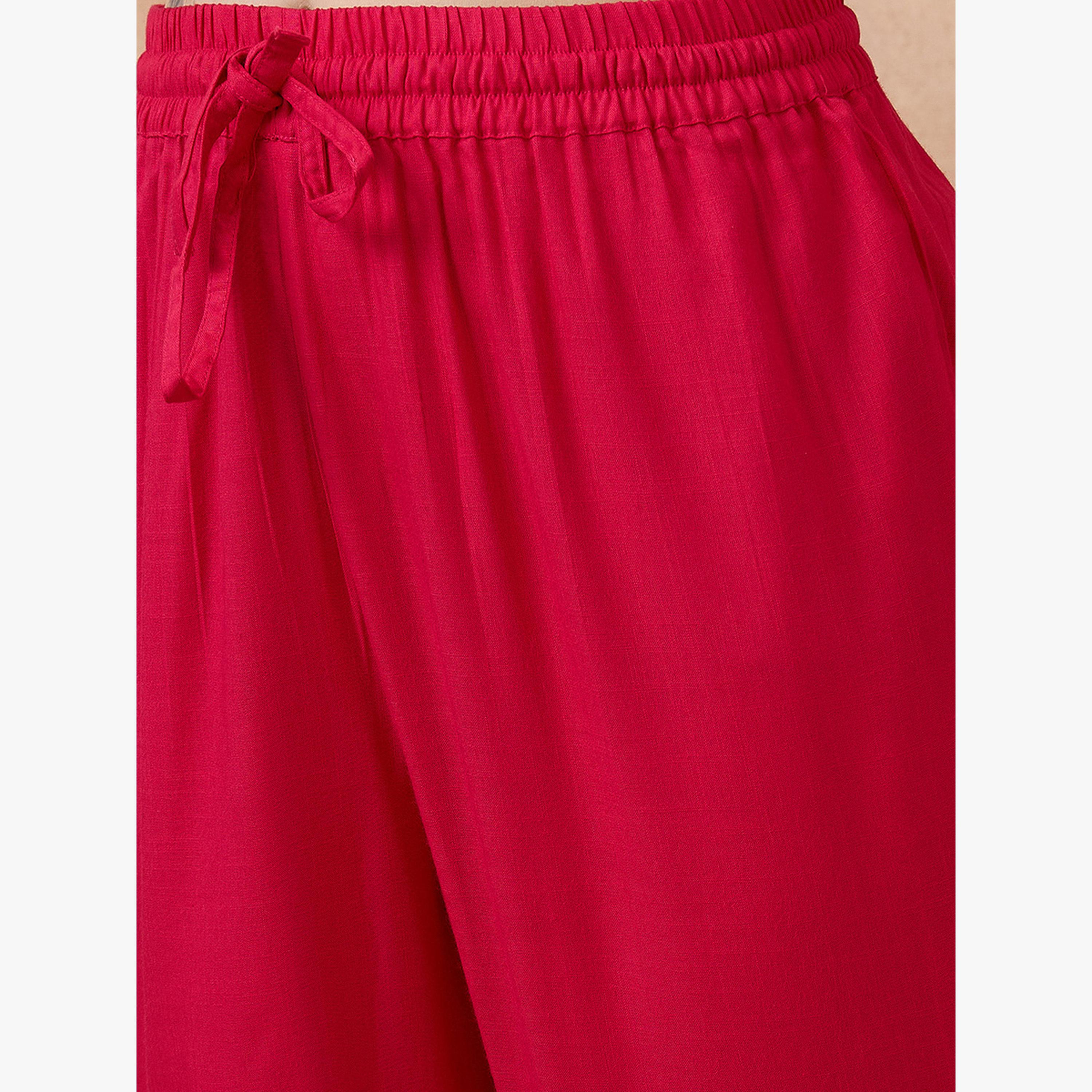 طقم كورتا مستقيمة وردية مطرزة بالزهور بياقة دائرية مع بنطال ودوباتا تاي داي-women-clothing-ethnicwear-kurtasets-image-5