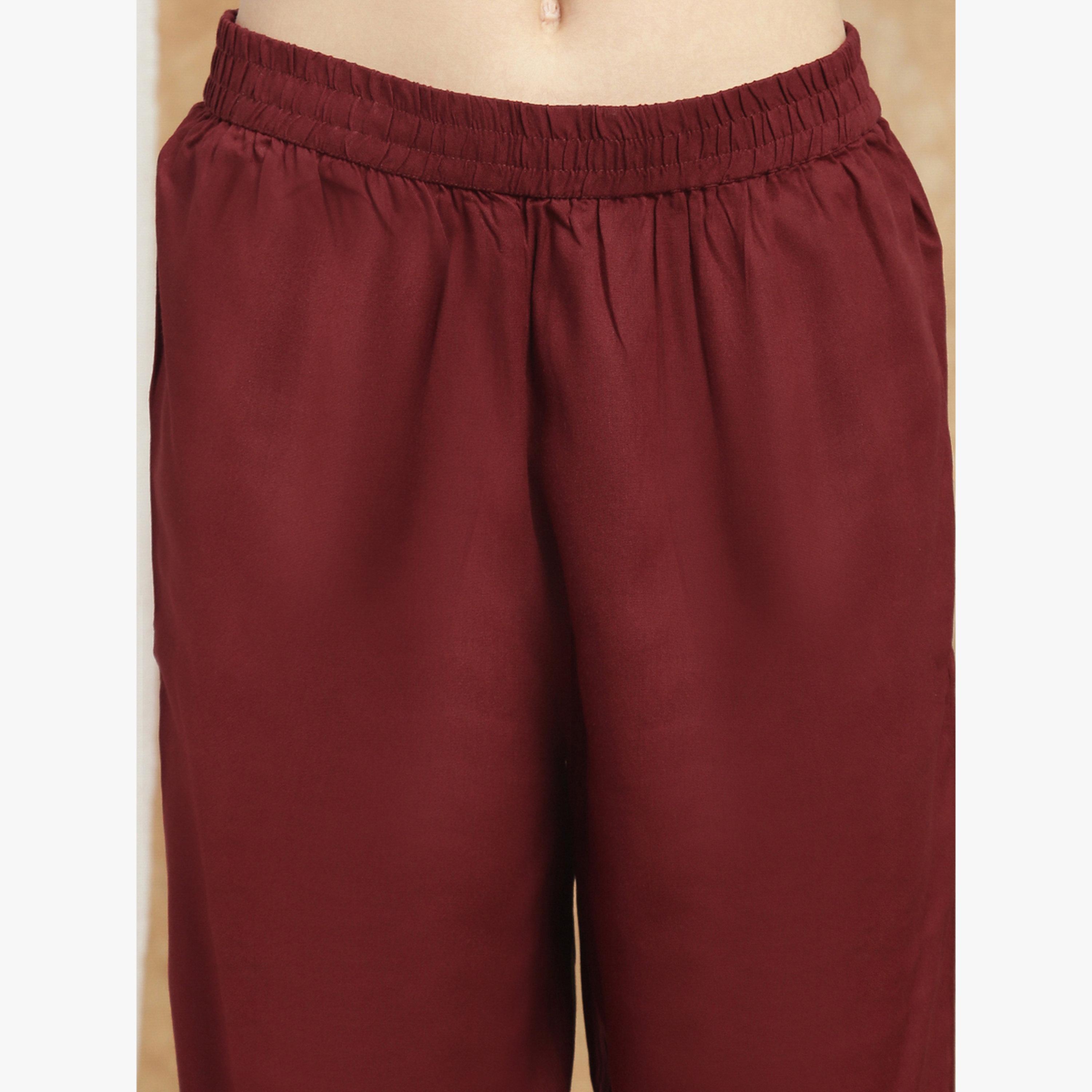 طقم كورتا مستقيمة مطرزة بلون خمري مع بنطال-women-clothing-ethnicwear-kurtasets-image-5