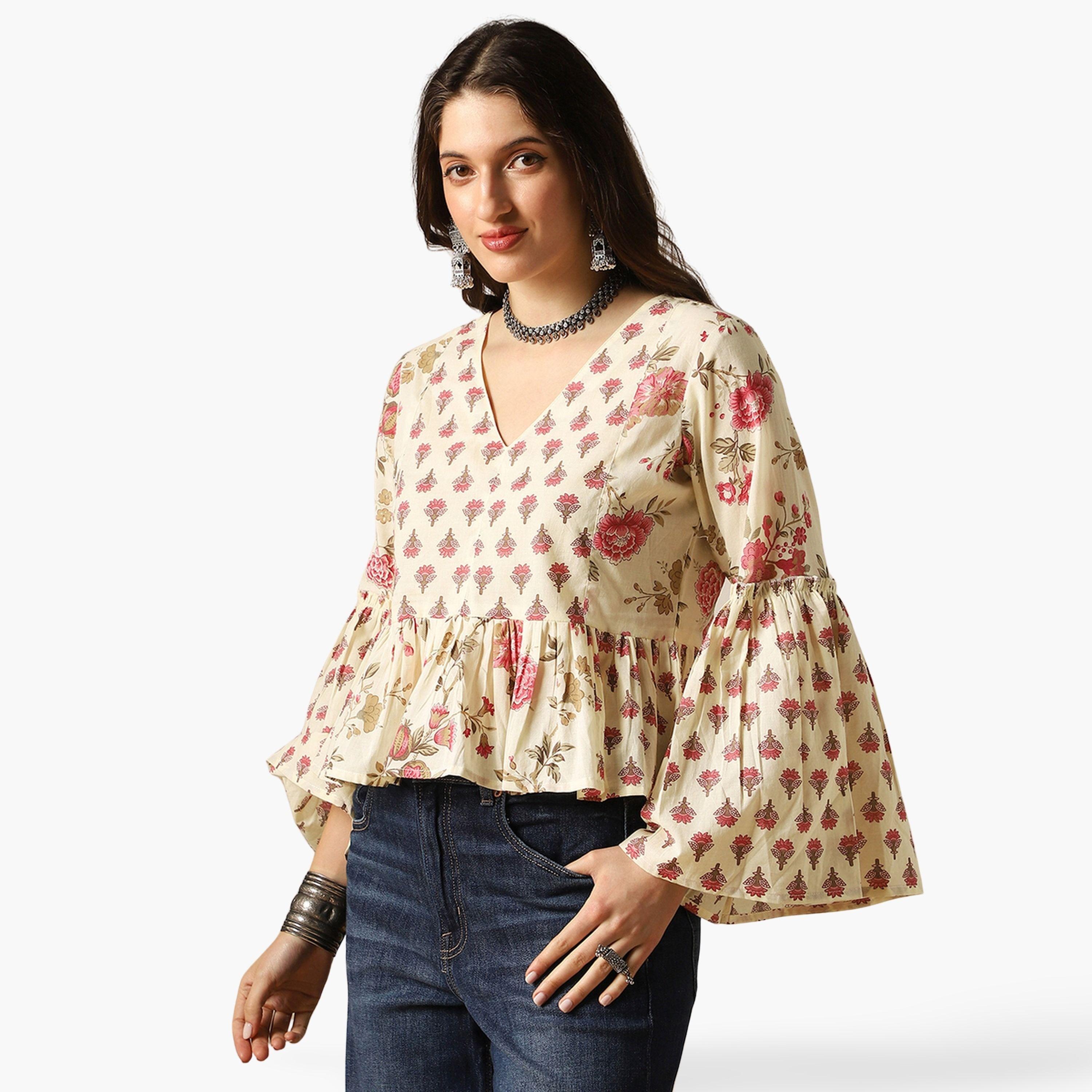 تونيك بيبلوم بطبعة زهور وأكمام جرس-women-clothing-shirtsandblouses-blouses-image-1
