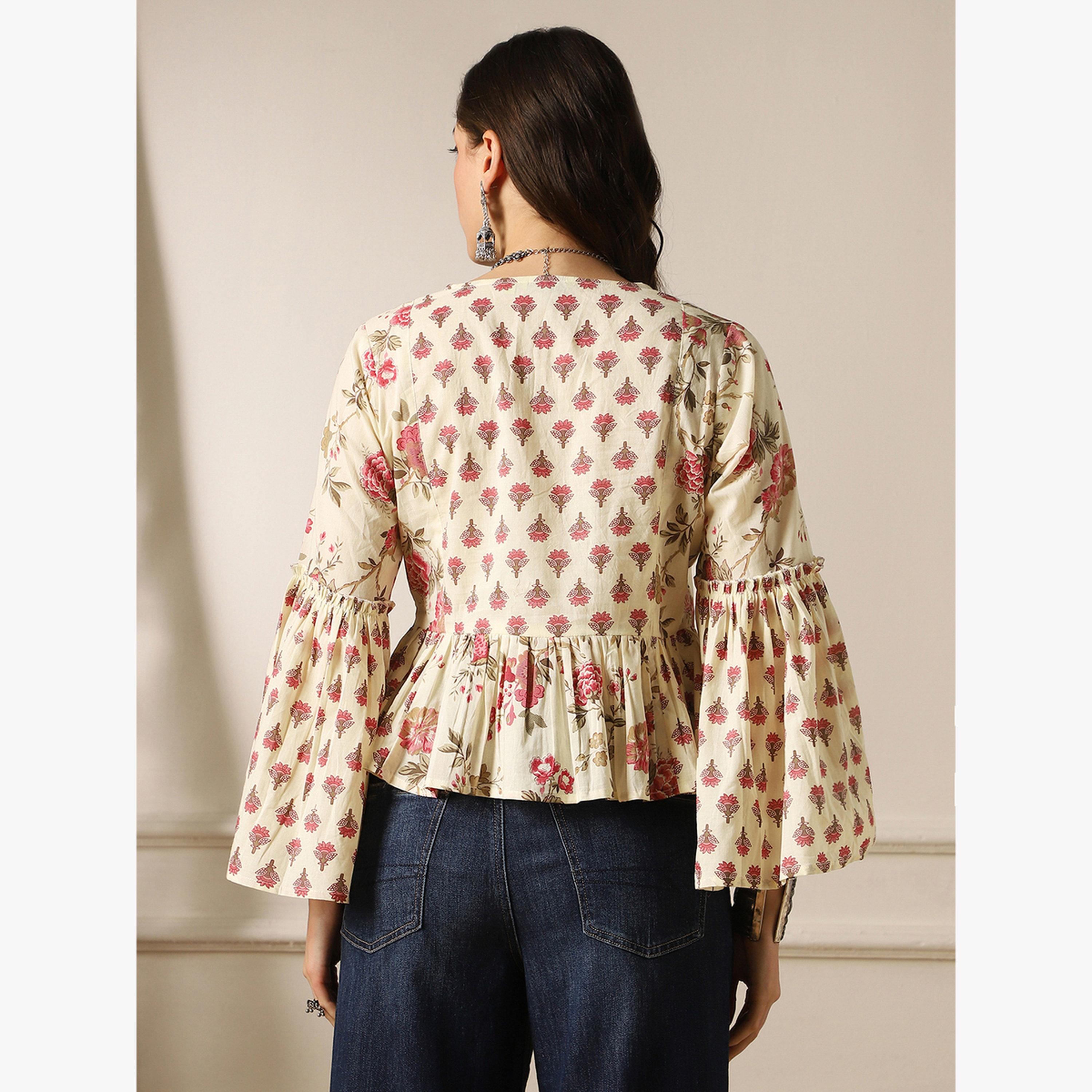 Globus X Styli Bell Sleeves Floral Print Paneled Peplum Tunic-women-clothing-shirtsandblouses-blouses-image-3