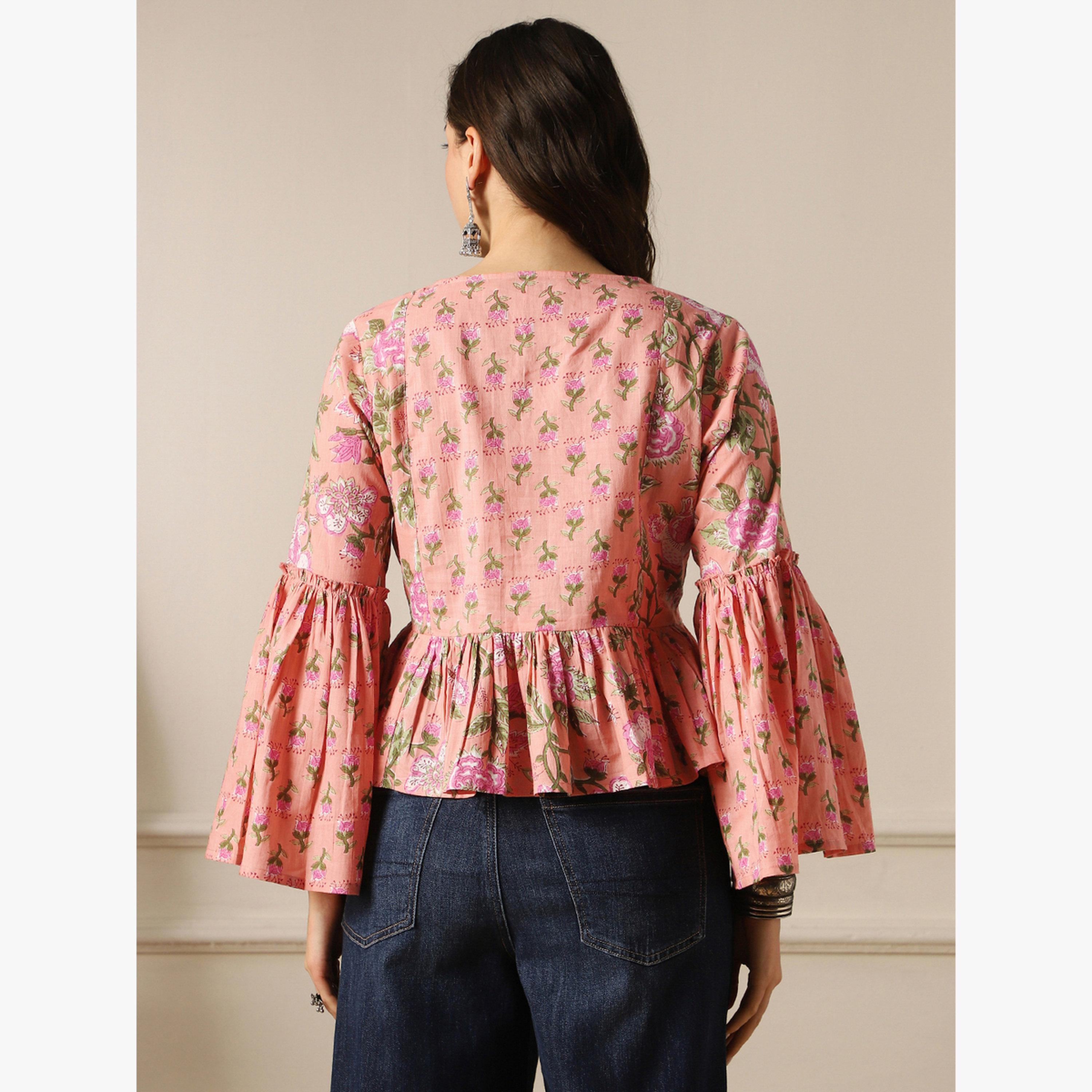 Globus X Styli Bell Sleeves Floral Print Paneled Peplum Tunic-women-clothing-shirtsandblouses-blouses-image-3