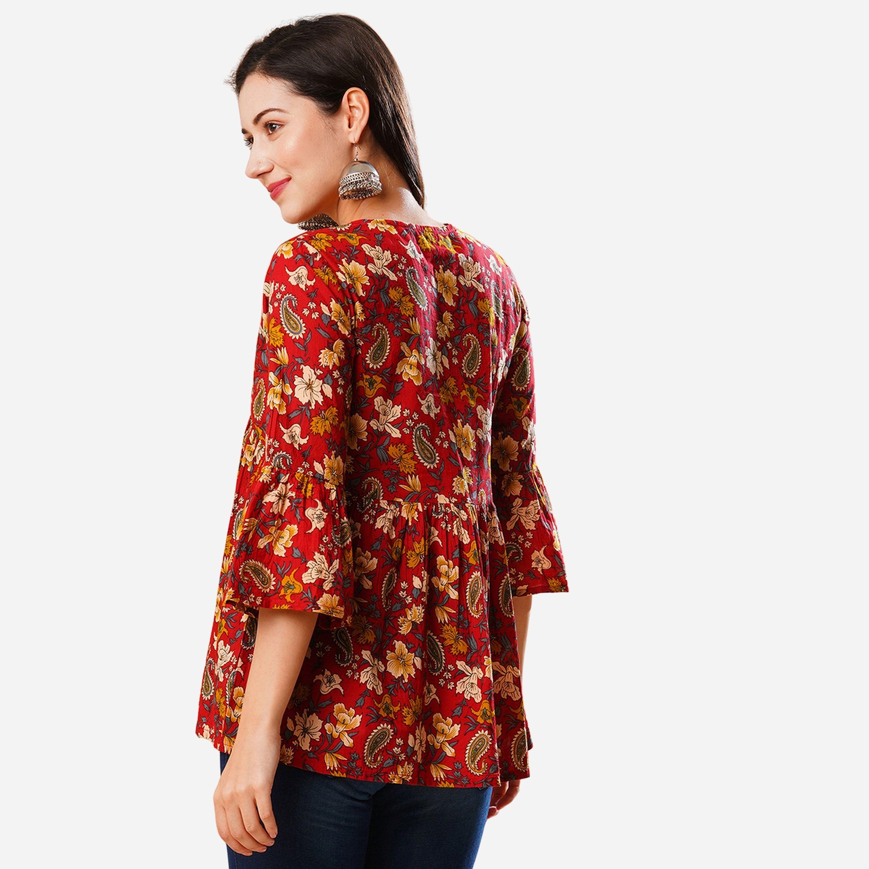 غلوبوص × ستايلي - تونيك ياقة شكل سبعة وأكمام واسعة وقصة عليا واسعة-women-clothing-shirtsandblouses-blouses-image-3