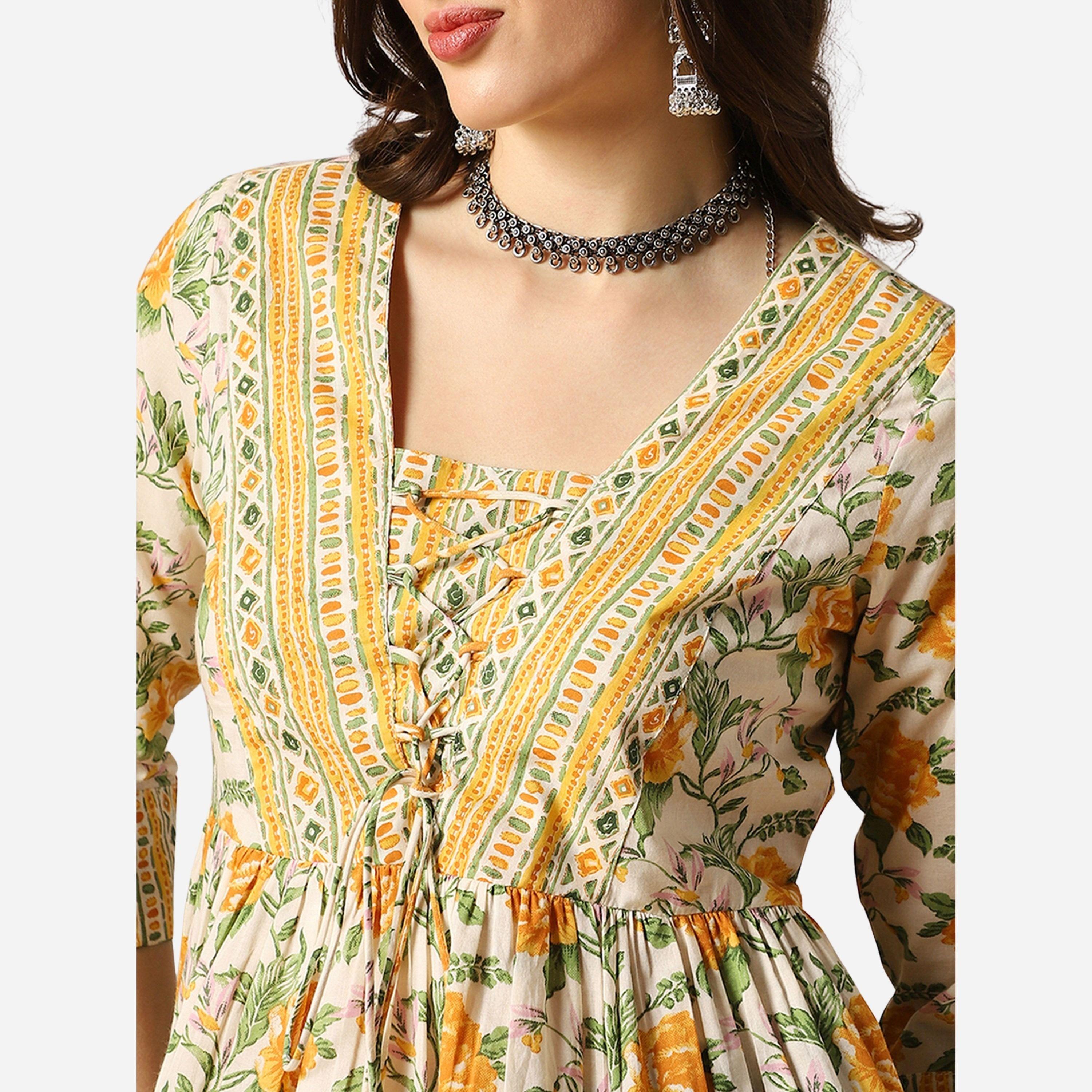 غلوبوص × ستايلي - تونيك مكشكش طبعة زهور ورقبة شكل سبعة مع أربطة وشرابات-women-clothing-shirtsandblouses-blouses-image-5