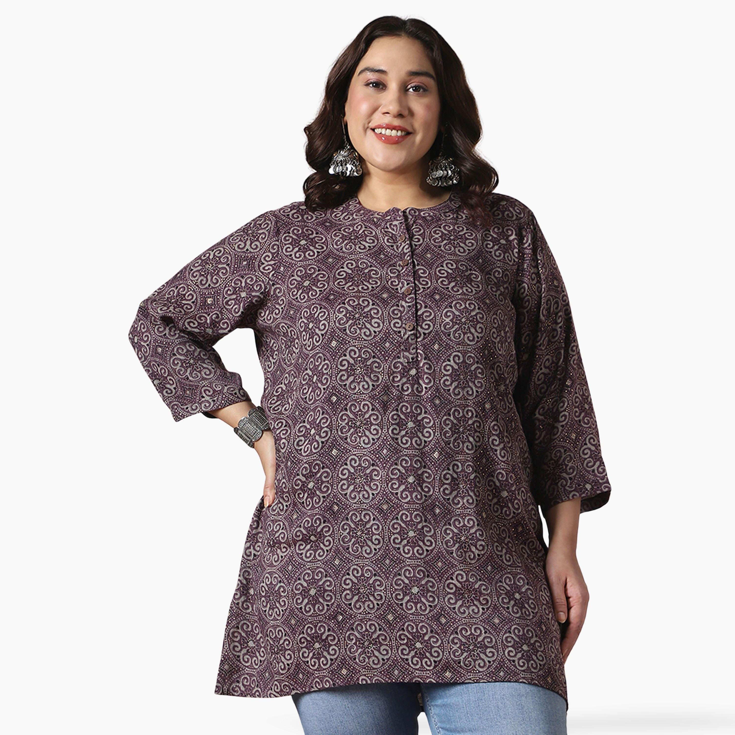 بلوزة تونيك بمقاس كبير وطبعة عرقية-women-clothing-ethnicwear-kurtas-image-1
