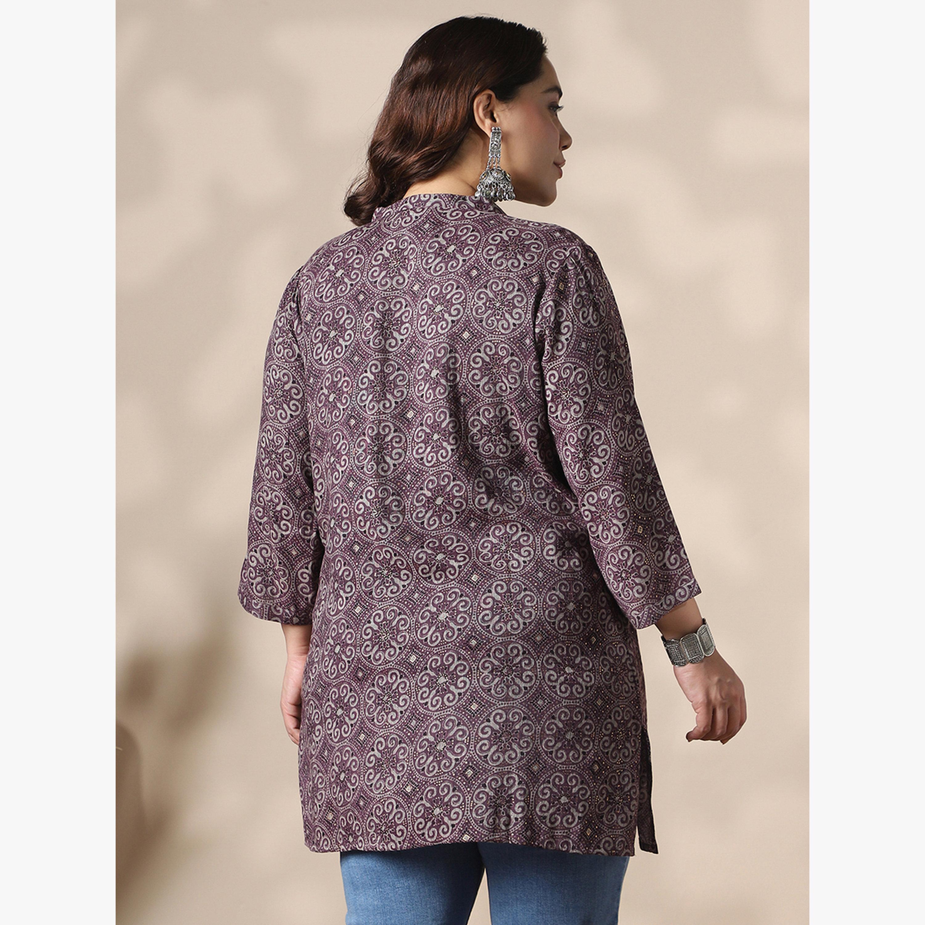بلوزة تونيك بمقاس كبير وطبعة عرقية-women-clothing-ethnicwear-kurtas-image-3