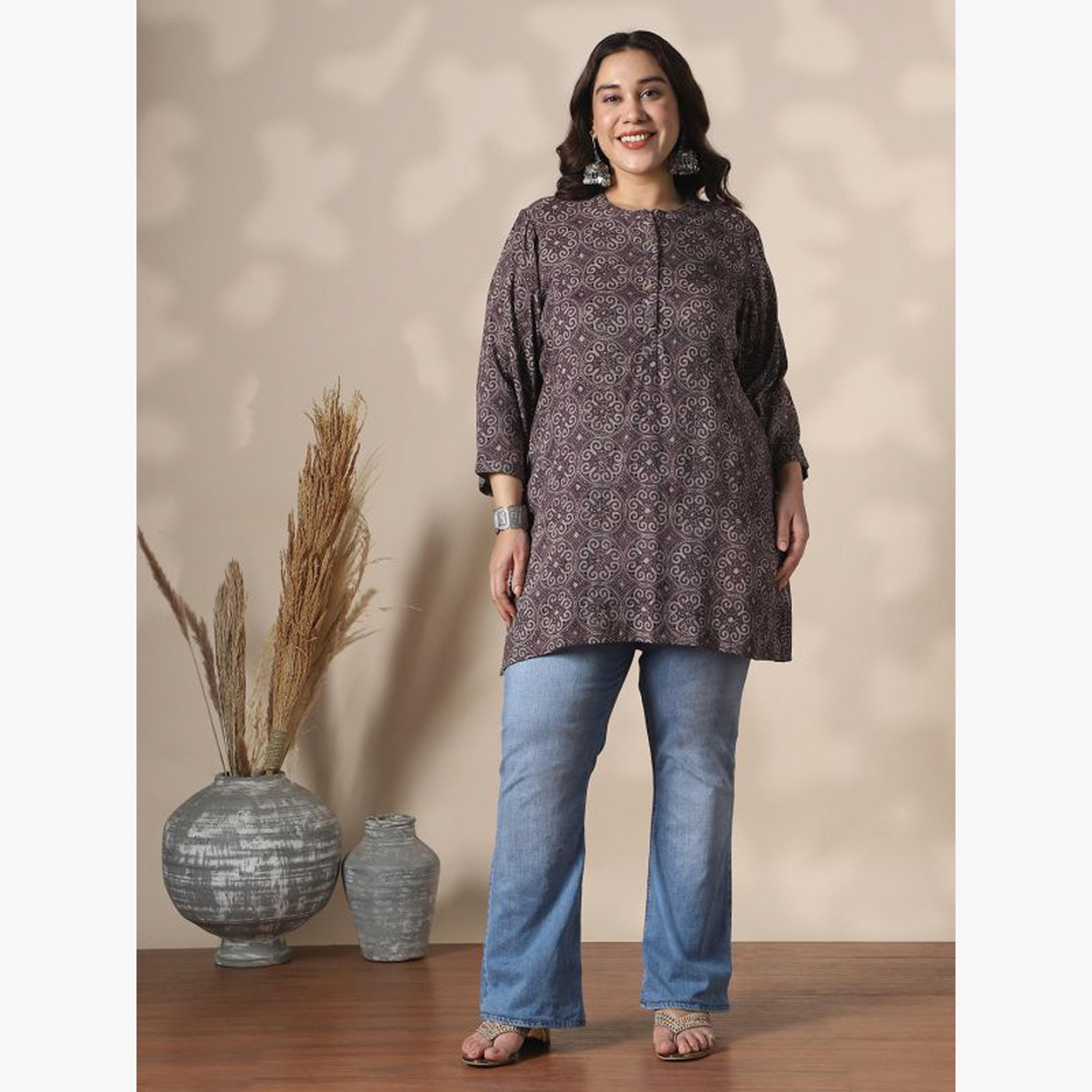 بلوزة تونيك بمقاس كبير وطبعة عرقية-women-clothing-ethnicwear-kurtas-image-5